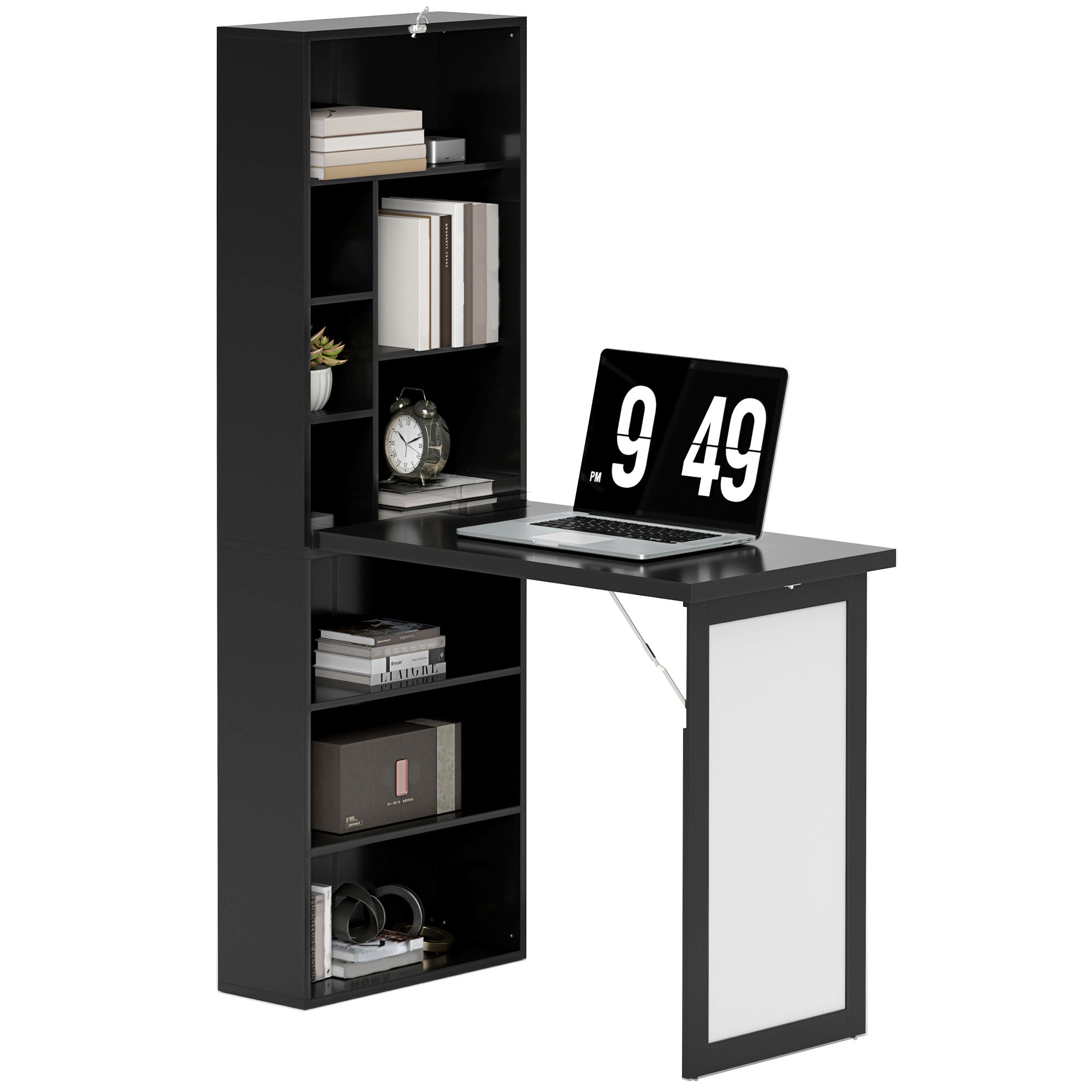 HOMCOM Three-Part Work Desk, with Storage and Chalkboard - Black - North Peak Garden Furniture