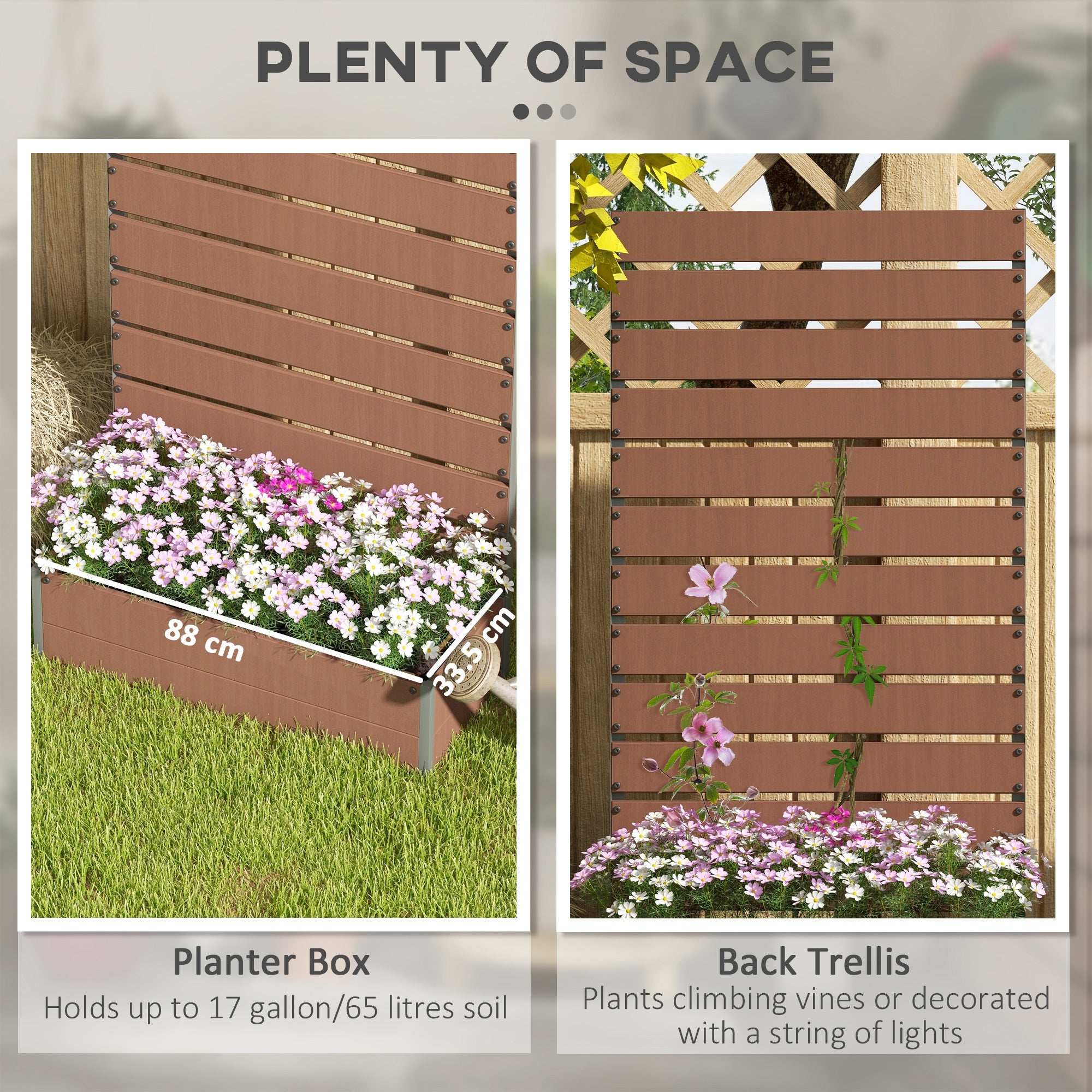 Outsunny Raised Bed for Garden, Planter with Trellis for Climbing Plants, Vines, Planter Box with Drainage Gap, Light Brown