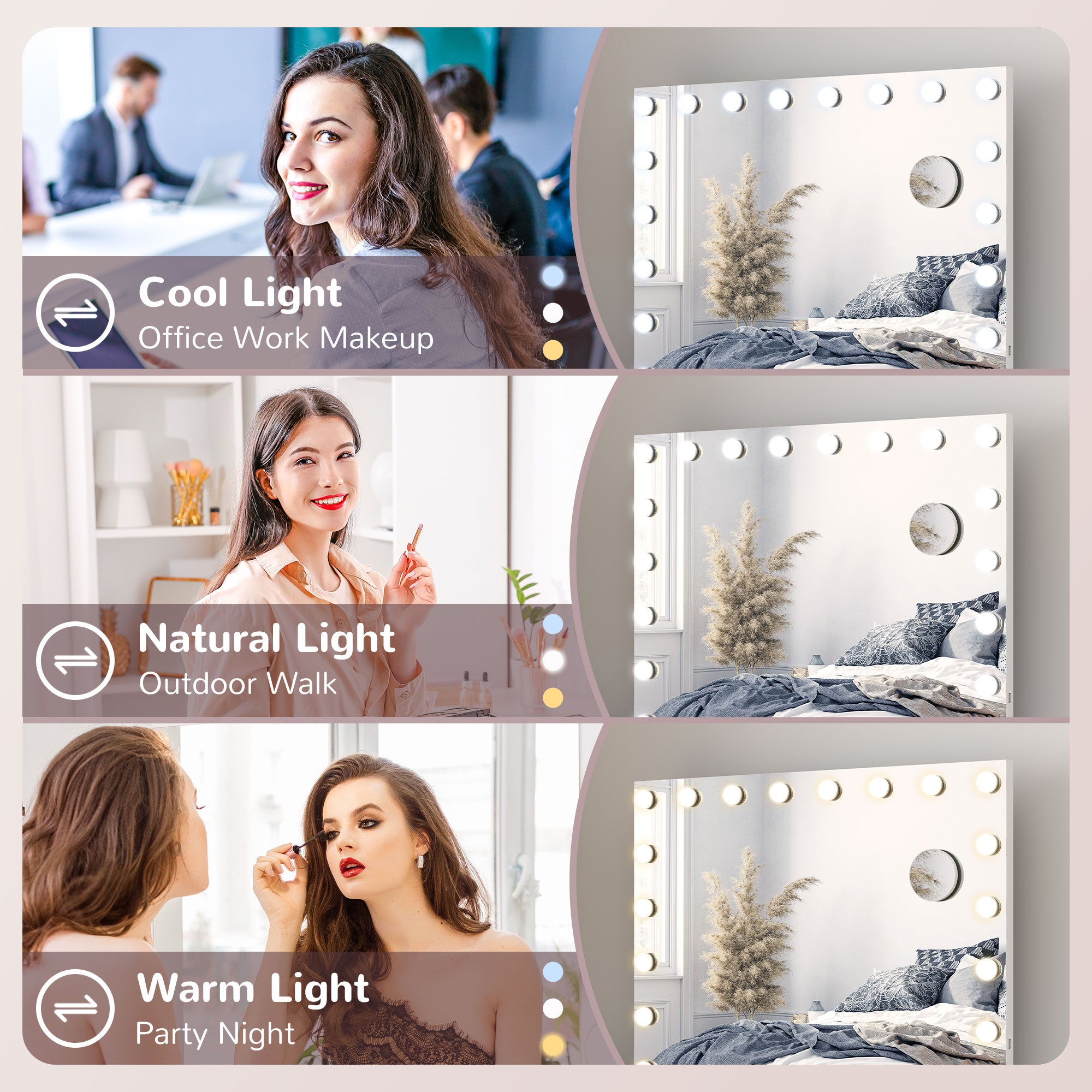 HOMCOM Hollywood Vanity Mirror with Lights, Large 80x62 cm Lighted Makeup Mirror with 3 Colour, 18 LED Bulbs, 10X Magnifying, USB Charging Port, Touch Screen, Tabletop or Wall Mounted Design, White - North Peak Garden Furniture
