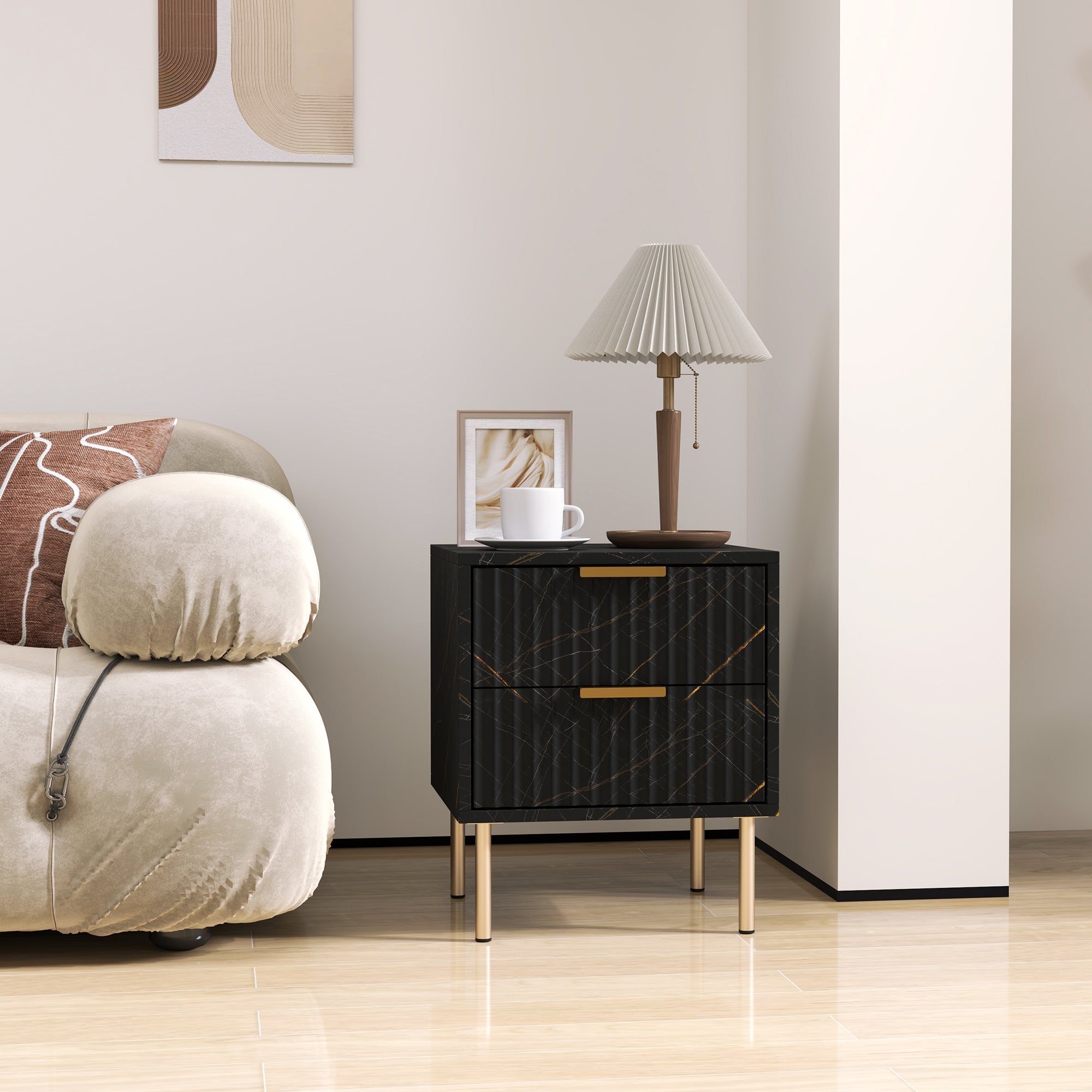 HOMCOM Elegant Two-Drawer Bedside Table - Black - North Peak Garden Furniture