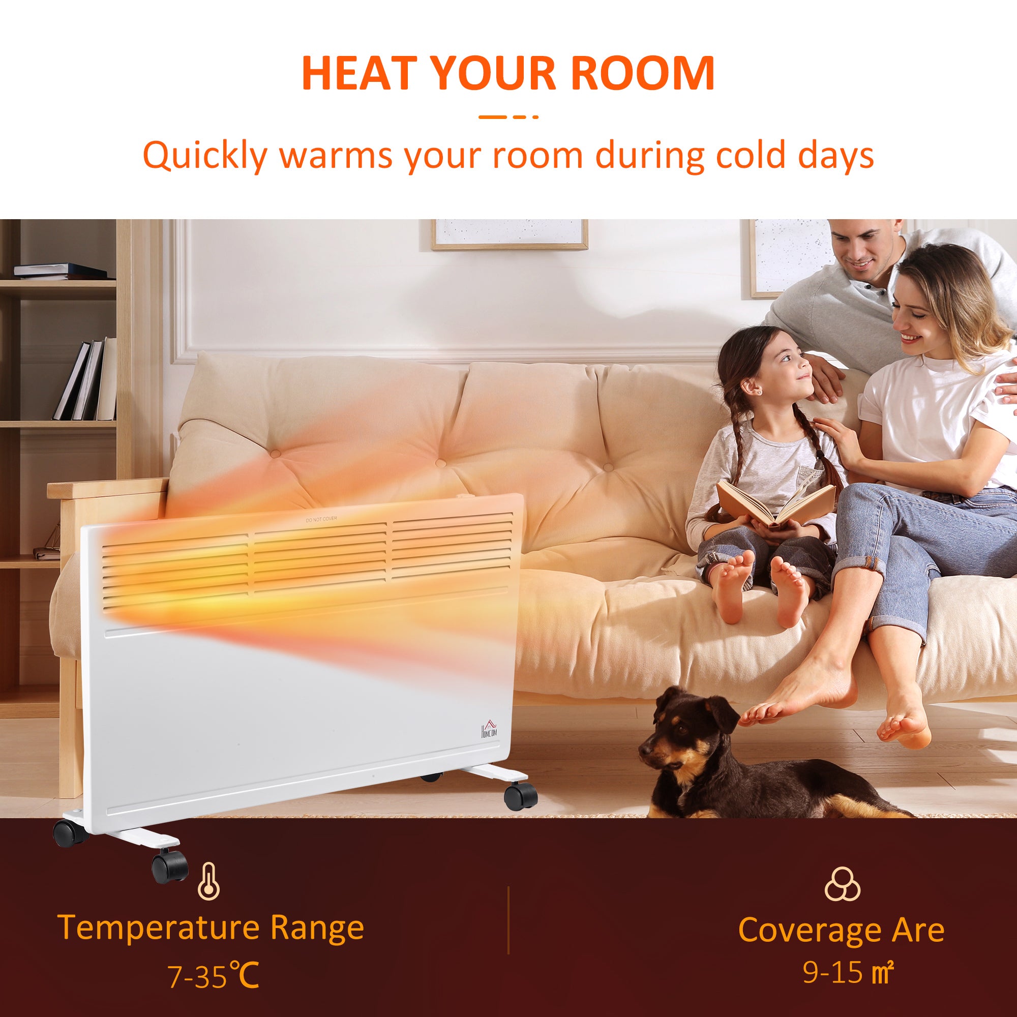 HOMCOM Convector Radiator Heater Freestanding or Wall-mounted Portable Electric Heating with 2 Heat Settings, Adjustable Thermostat and Safety Cut-Off, White - North Peak Garden Furniture