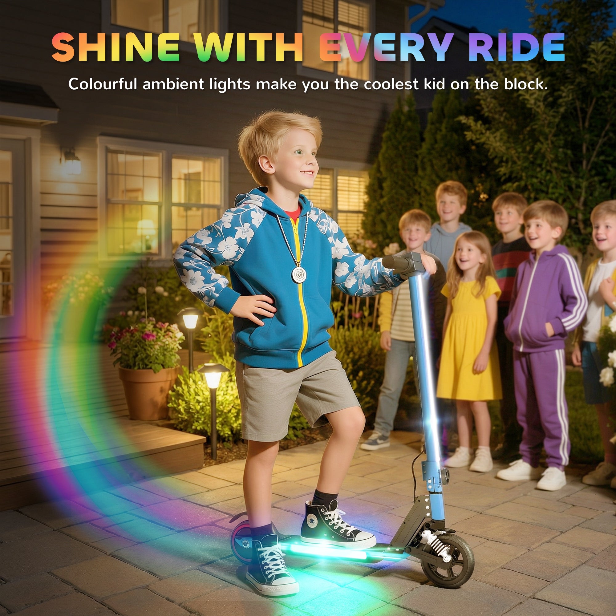 SPORTNOW Folding Electric Scooter for Kids Age 6-14 with Dual Brakes, Front Suspension, LED Colourful Lights and Display, 6.8kg Lightweight Aluminium E Scooter, Up to 14 KM/H & 6 KM, Blue