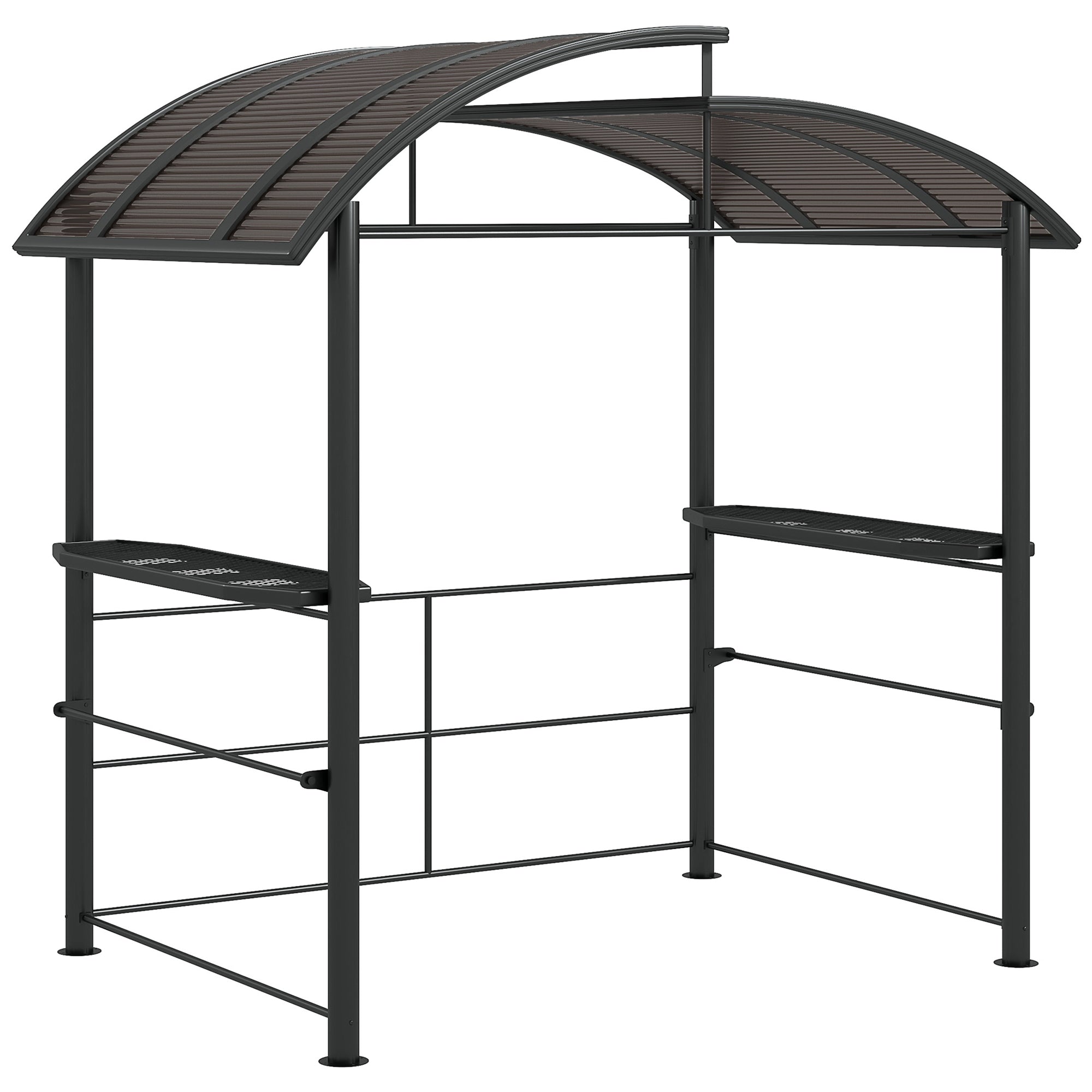 Outsunny 2.4 x 1.5m Outdoor Grill Gazebo with Side Shelves, PC Board Roof, Dark Grey - North Peak Garden Furniture