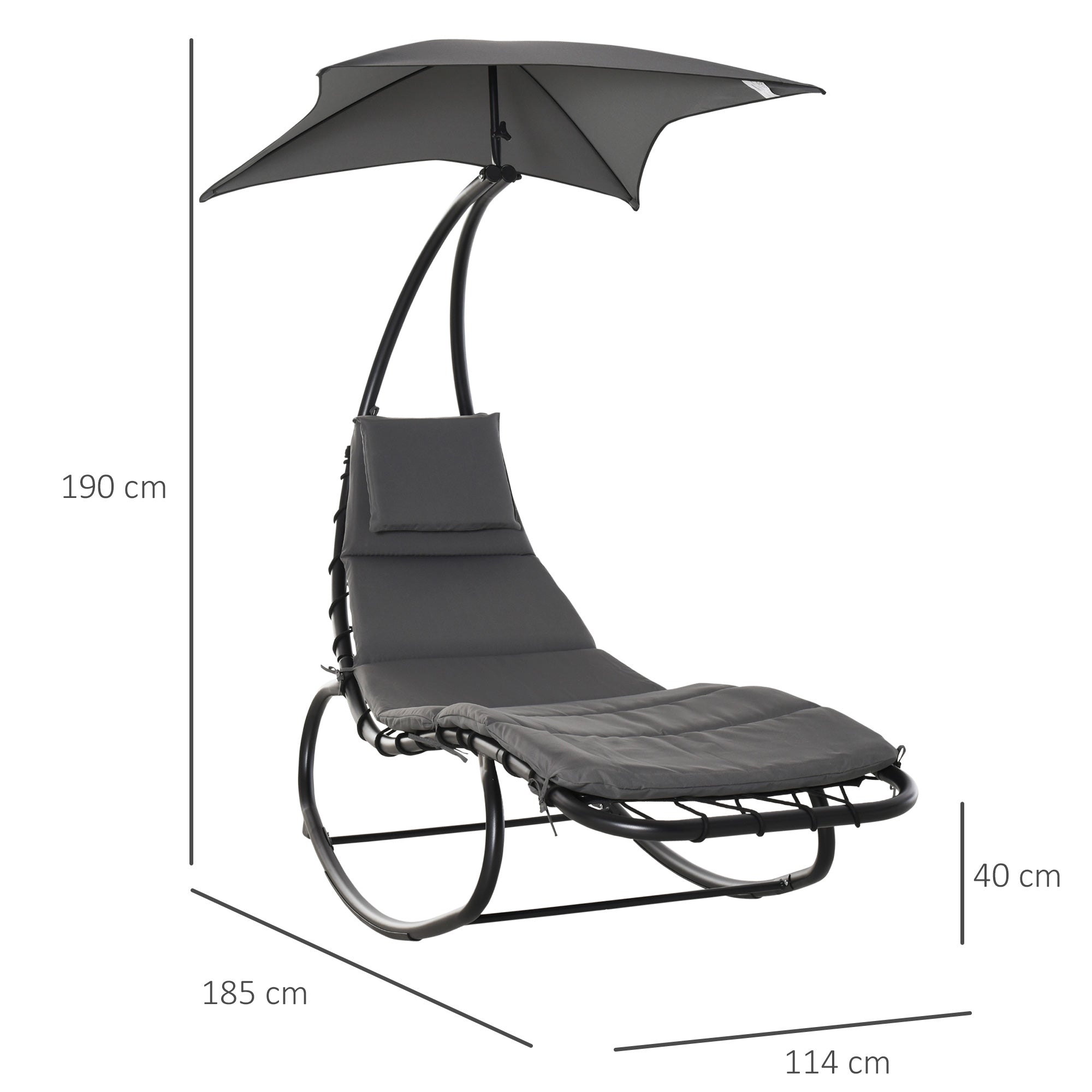 Outsunny Patio Rocking Chaise Lounge Rocking Bed with Canopy Cushion Headrest Pillow - North Peak Garden Furniture