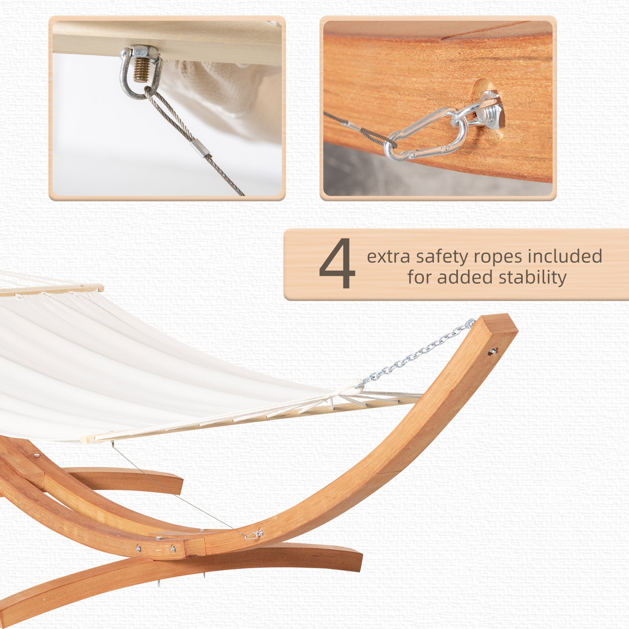 Outsunny Outdoor Garden Hammock with Wooden Stand Swing Hanging Bed for Patio White - North Peak Garden Furniture