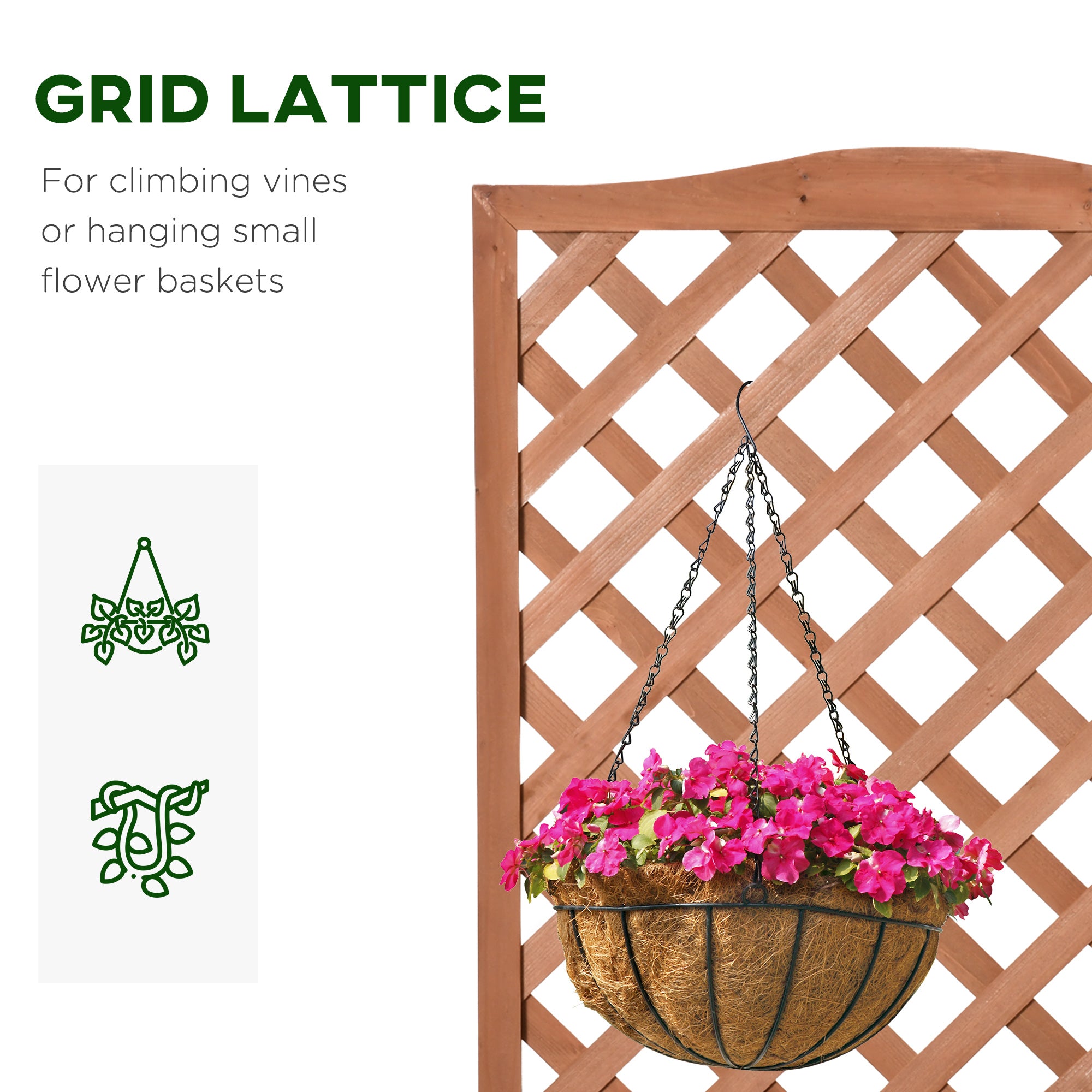 Outsunny 53L Garden Wooden Planter Box with Trellis Free Standing Flower Raised Bed with Lattice for Climbing Plants, 76cm x 36cm x 170cm, Brown - North Peak Garden Furniture