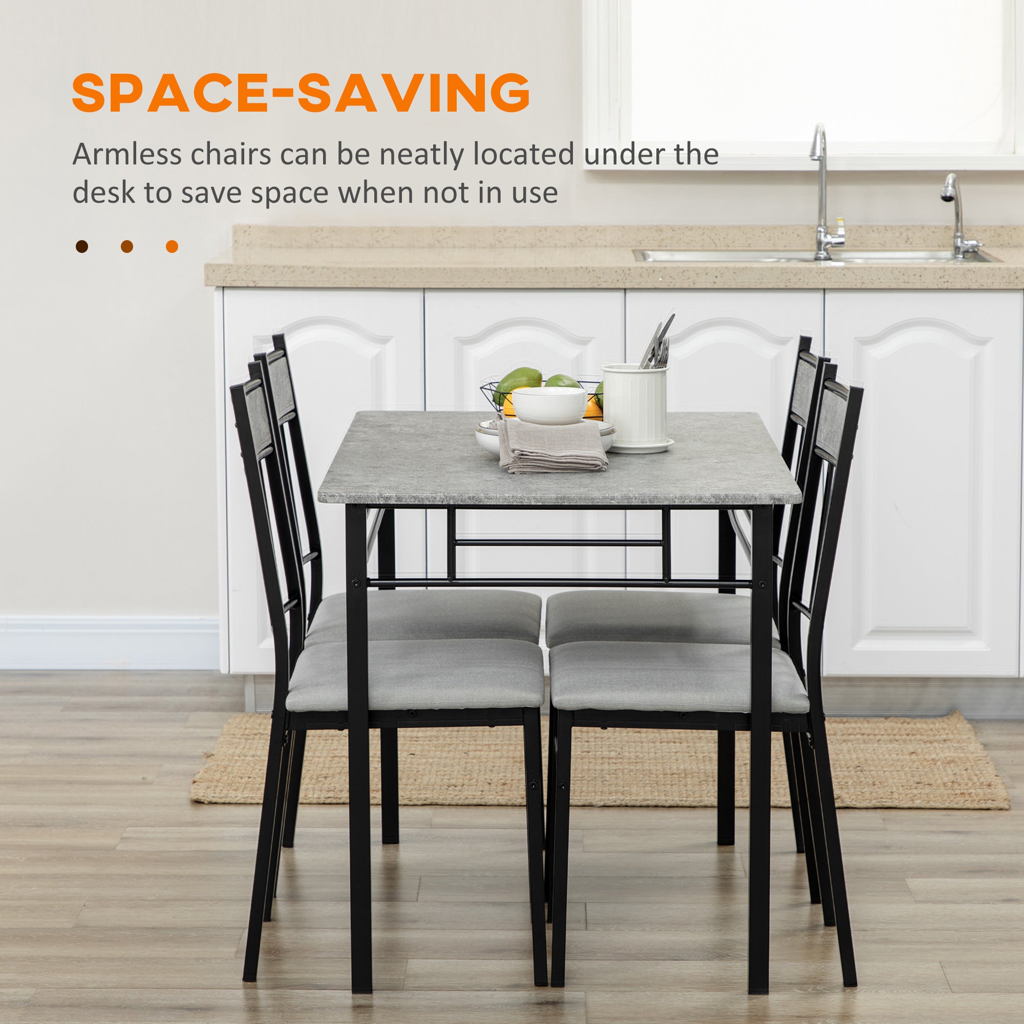 HOMCOM Five-Piece Marble Effect Dining Table Set - Grey/Black - North Peak Garden Furniture