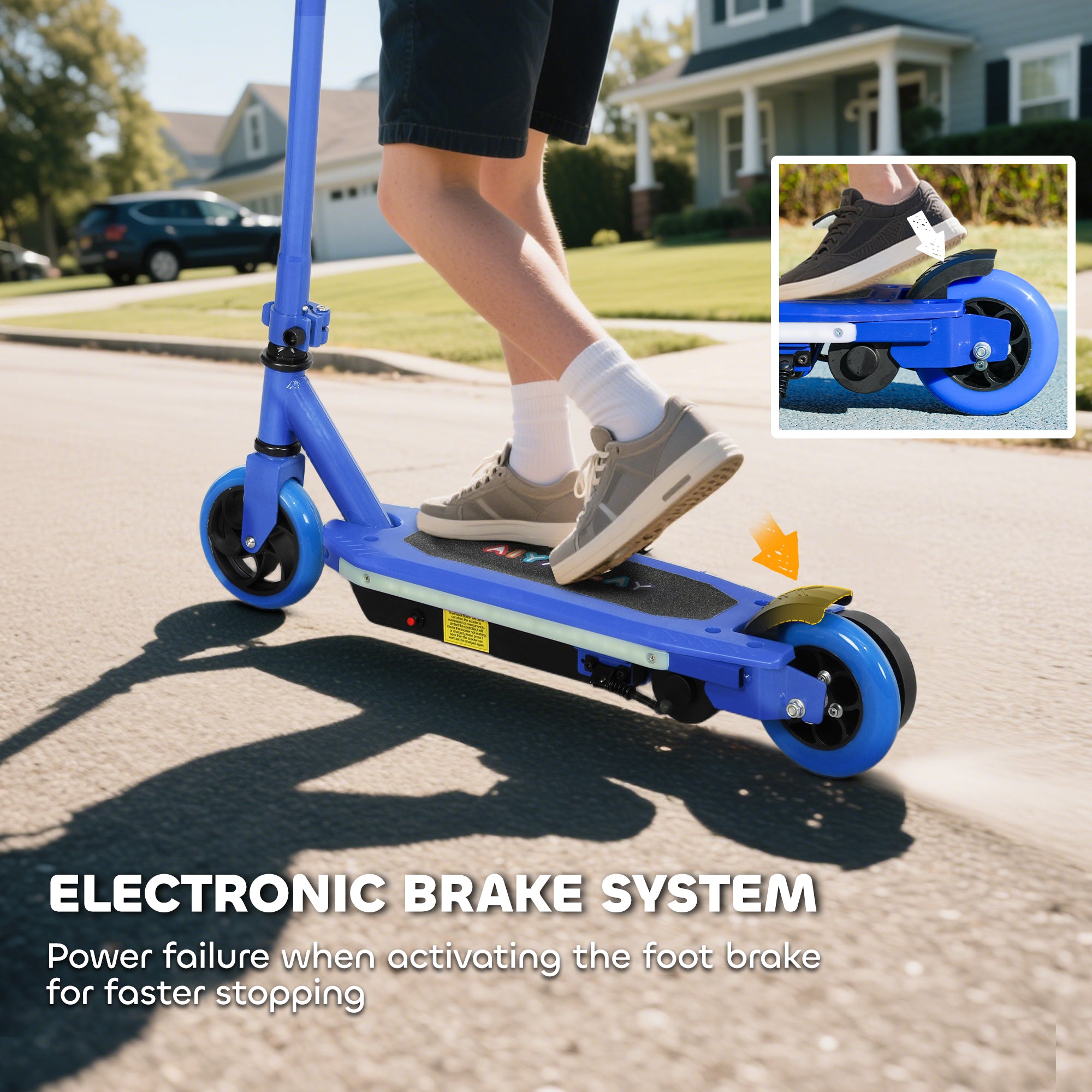 AIYAPLAY Electric Scooter for Ages 6-14, with Colourful Light and Electric Brake, Electric Scooter E Scooter, Up to 10 KM/H & 8 KM, Blue - North Peak Garden Furniture