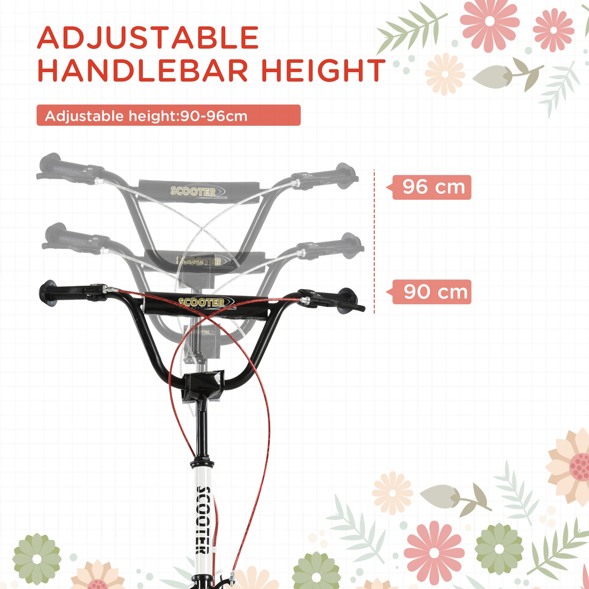 HOMCOM Kick Scooters for Kids with Adjustable Height, Anti-Slip Deck, Dual Brakes, Rubber Tyres, for Boys and Girls Aged 5+ Years Old - White - North Peak Garden Furniture