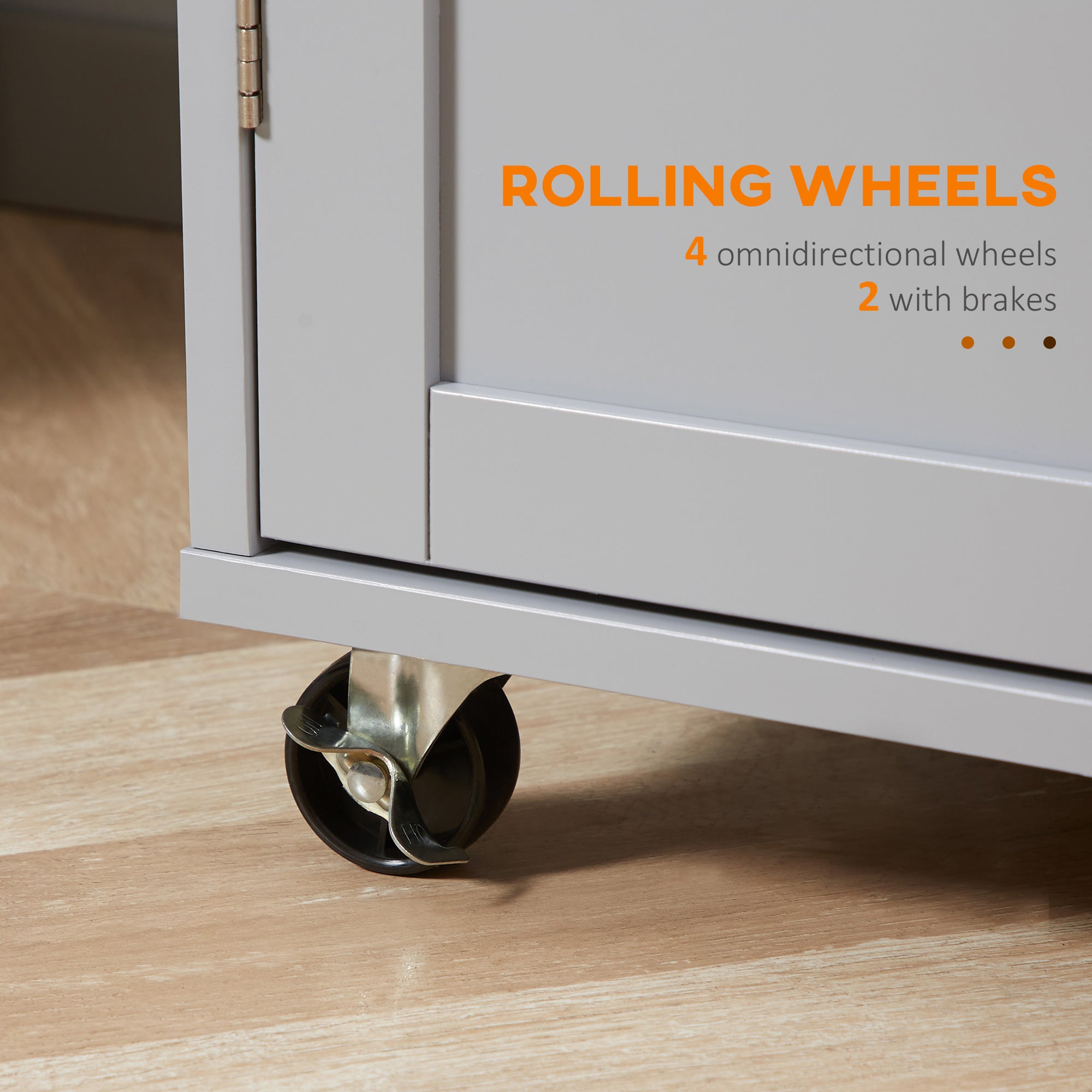 HOMCOM Rolling Kitchen Island on Wheels, Utility Serving Cart with Rubber Wood Top, Towel Rack, Hooks and Storage Drawers, Grey - North Peak Garden Furniture