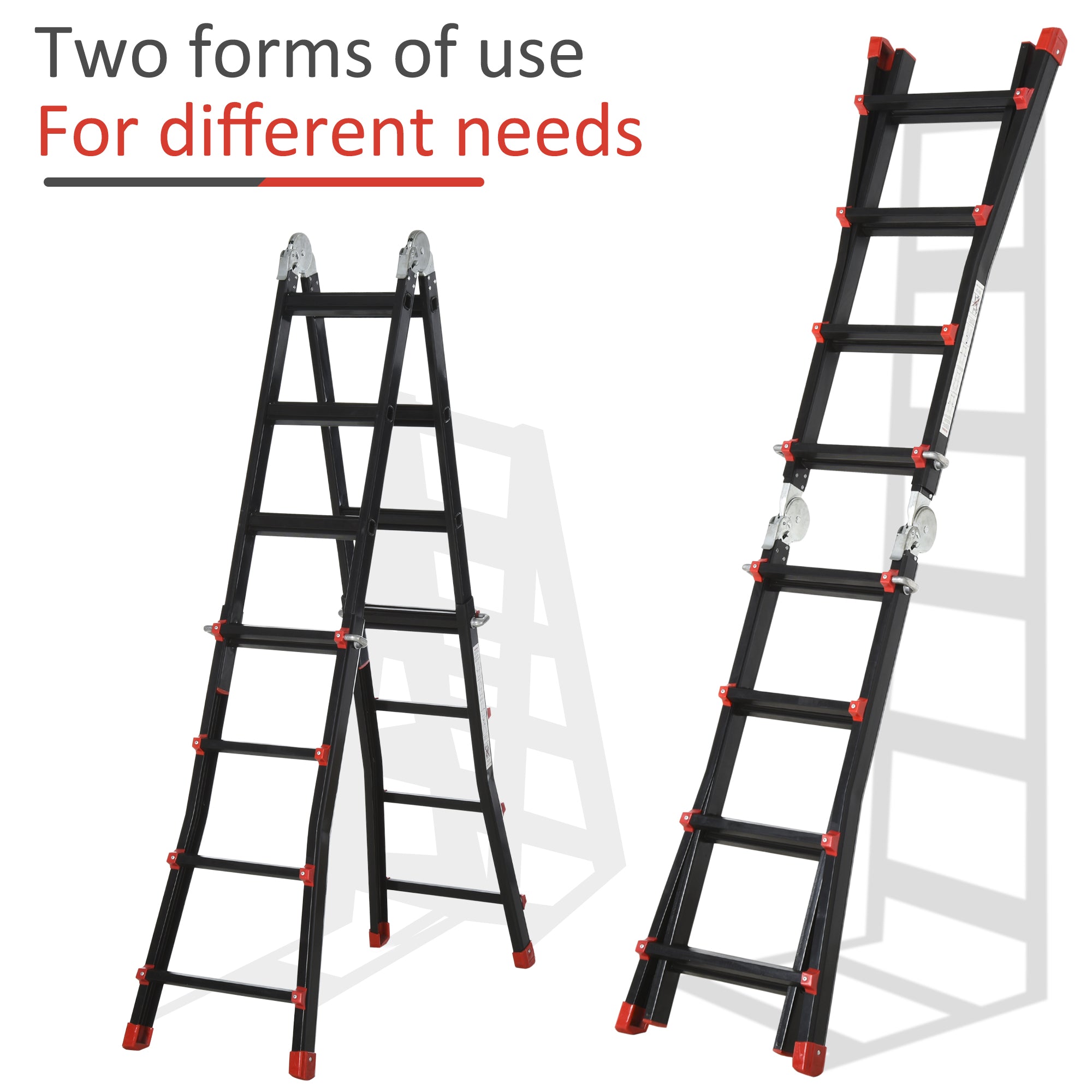 HOMCOM 4M Aluminium Duo Ladder Telescopic Herringbone Changeable Multi-Purpose w/ Non-Slip Steps Climbing DIY Platform Portable Workshop House Garden - North Peak Garden Furniture