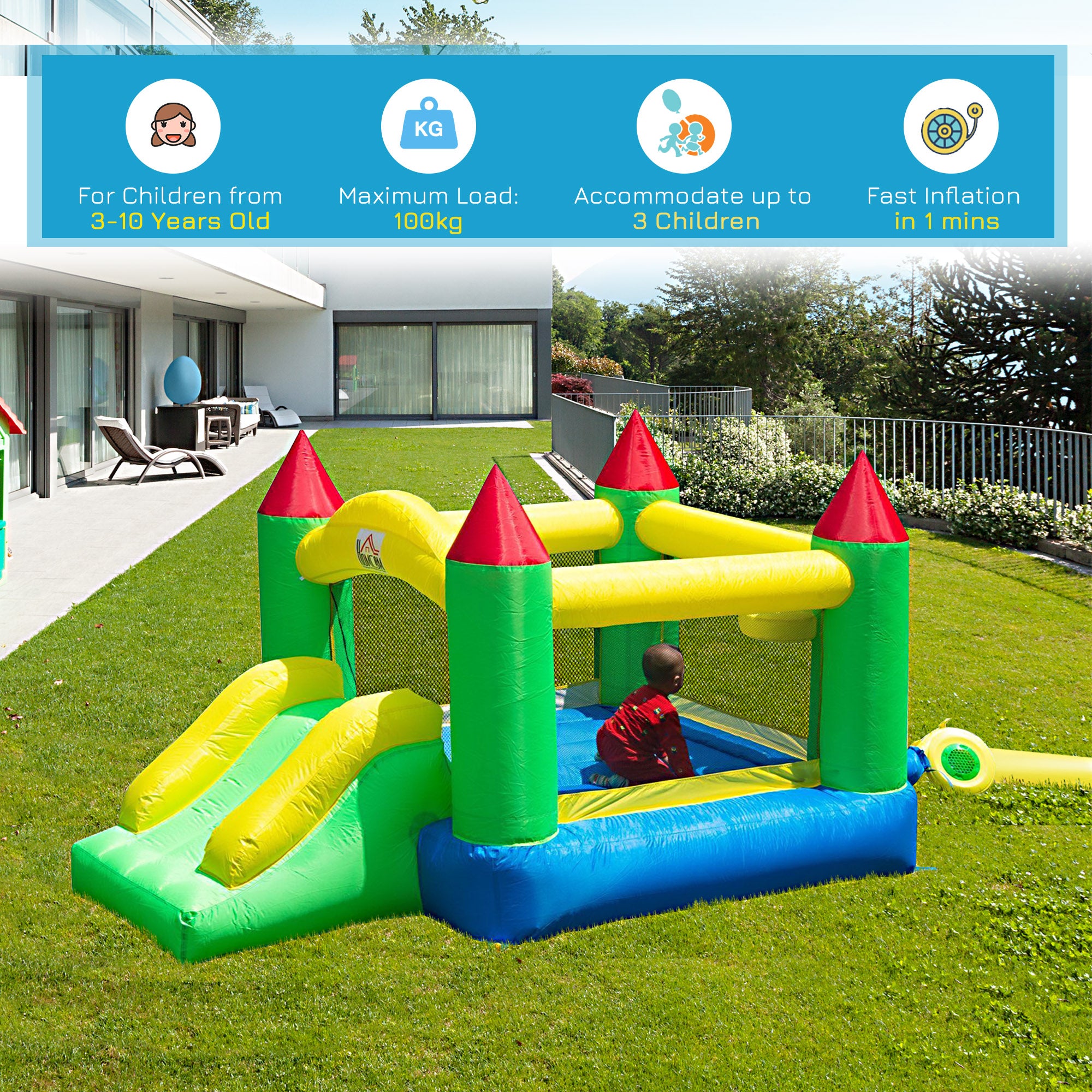 HOMCOM Nylon Inflatable Bouncy Castle Multi-Colour