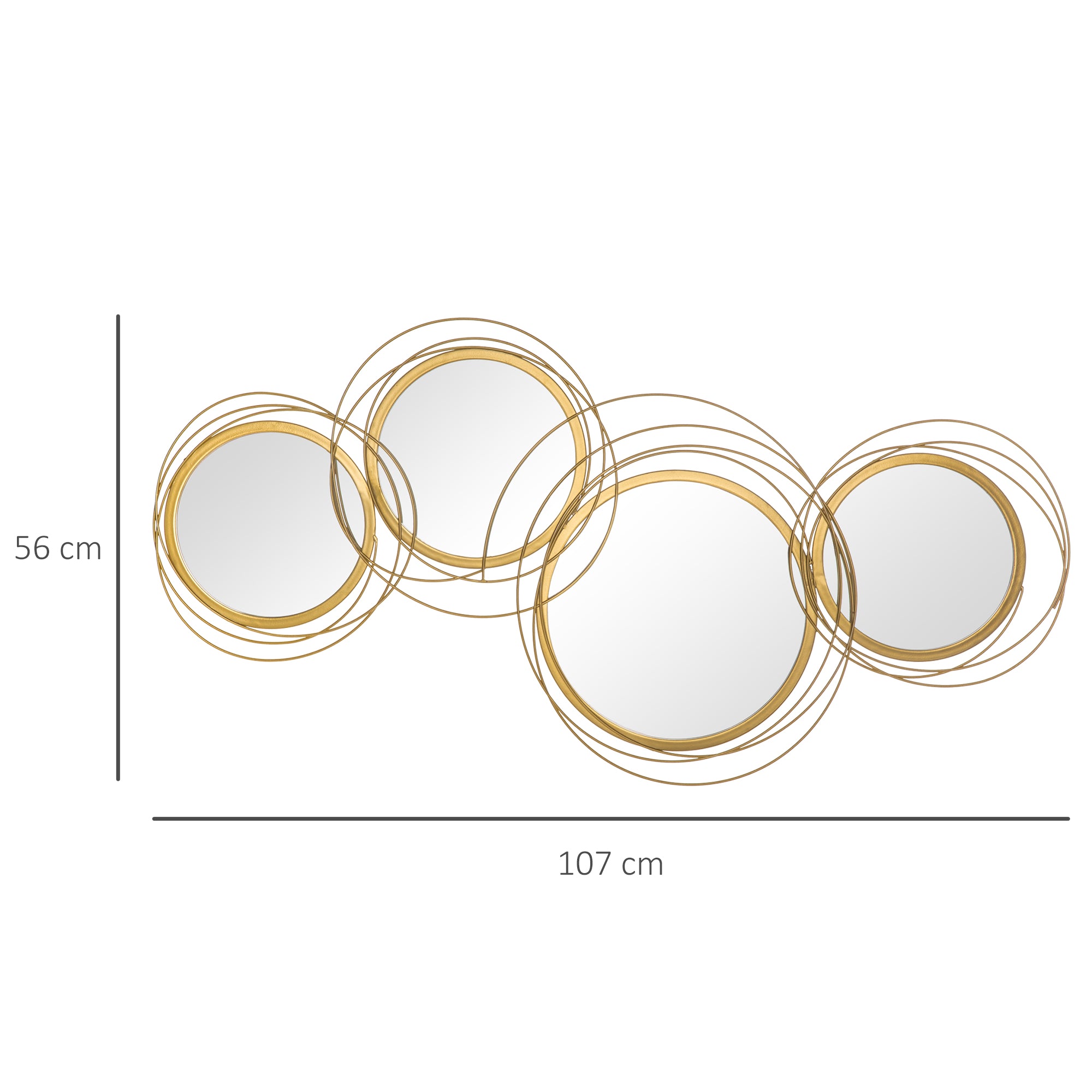 HOMCOM Metal Wall Art Modern Decorative Mirror Decor Hanging Home Wall Sculptures for Living Room Bedroom Dining Room, Gold - North Peak Garden Furniture