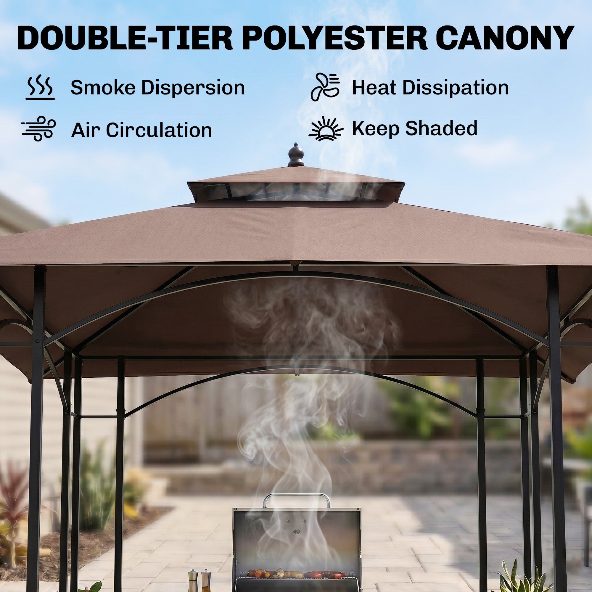 Outsunny 2.5 x 1.5m BBQ Tent Canopy Patio Outdoor Awning Gazebo Party Sun Shelter - Coffee