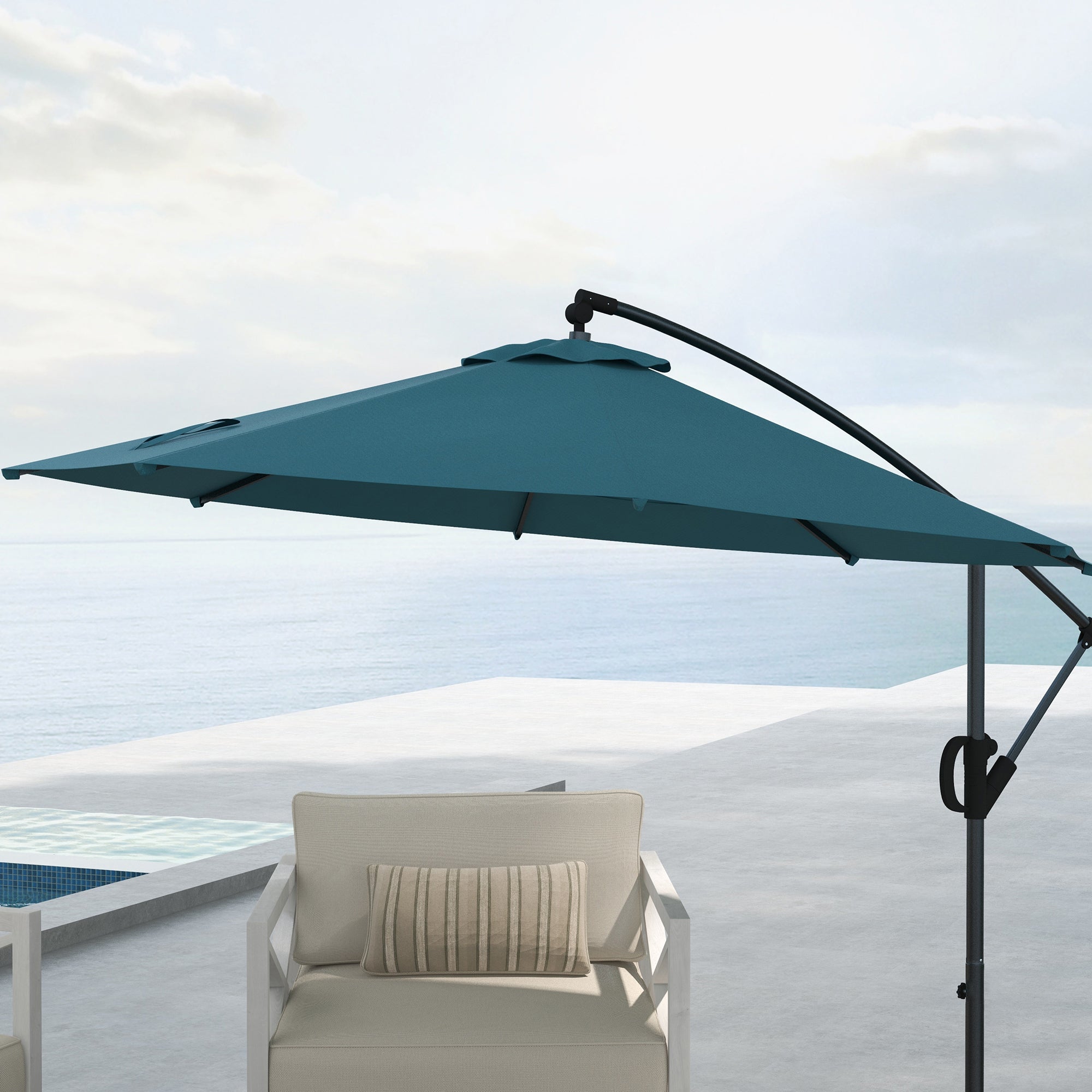 Outsunny 3m Offset Cantilever Parasol Umbrella, with Cross Base - Blue - North Peak Garden Furniture