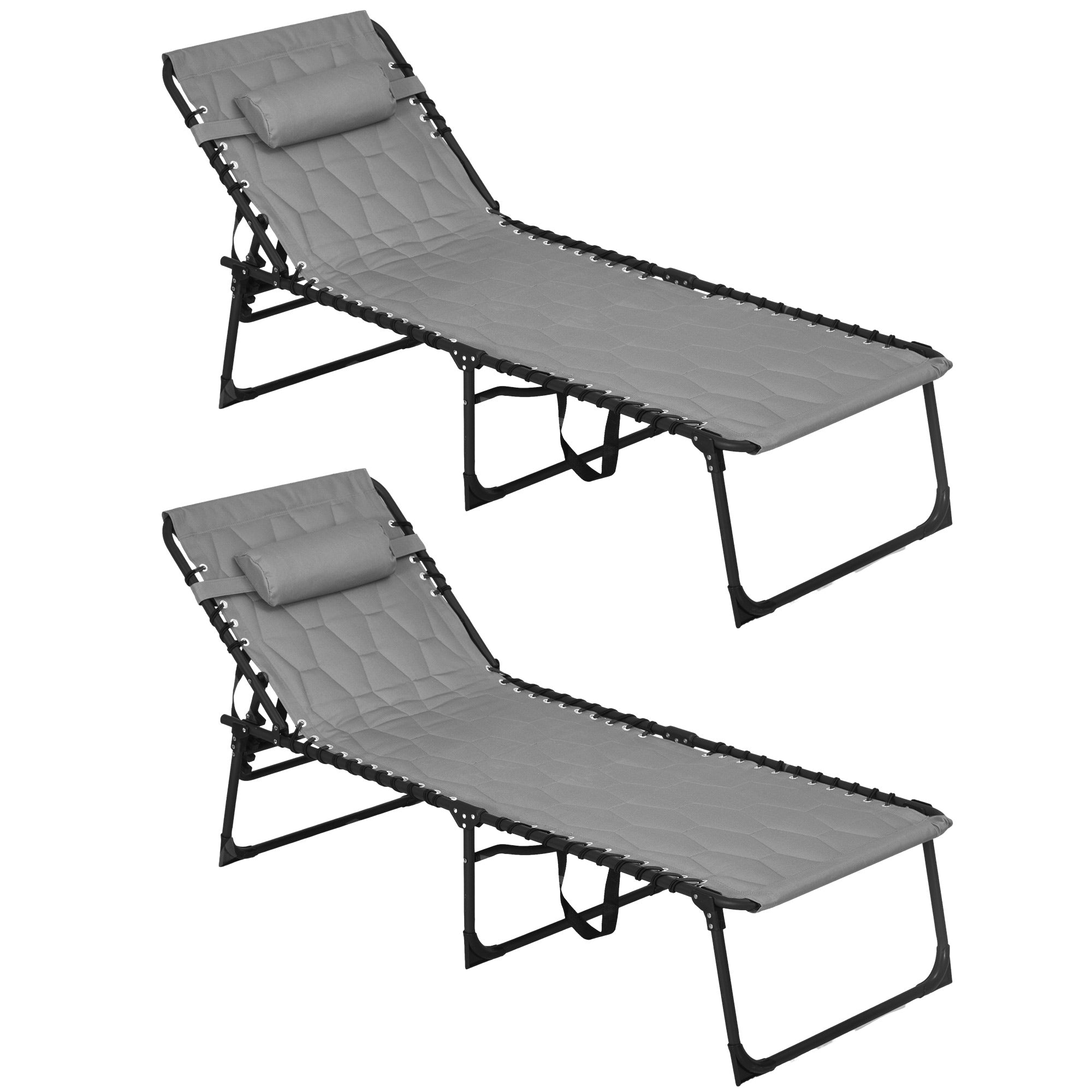 Outsunny Set of Two Sun Loungers, with Five-Position Reclining Backs - Grey - North Peak Garden Furniture