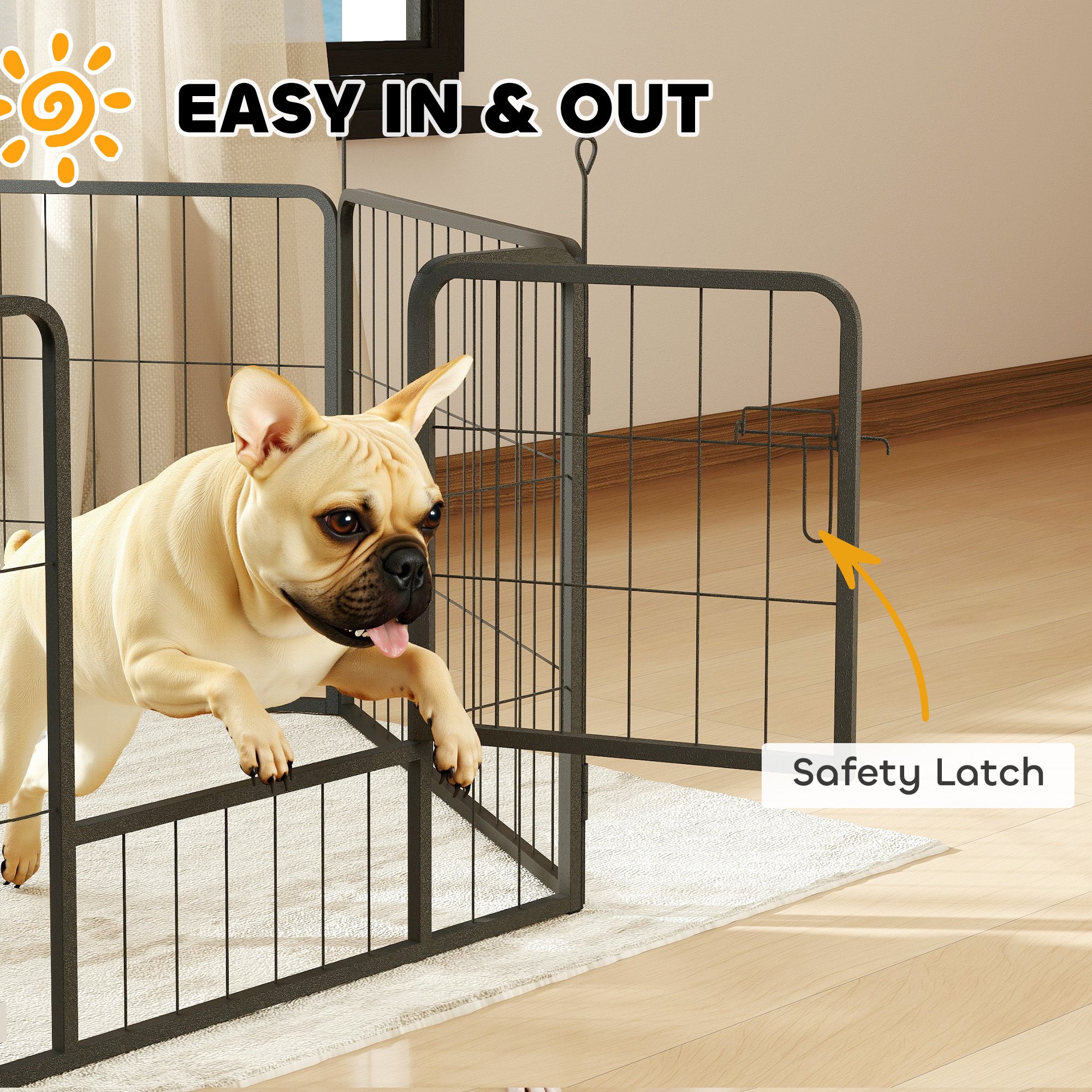 PawHut 6 Panels Dog Playpen, Portable Detachable Puppy Pen with Door, for Small Dogs, 60cm High, Black - North Peak Garden Furniture