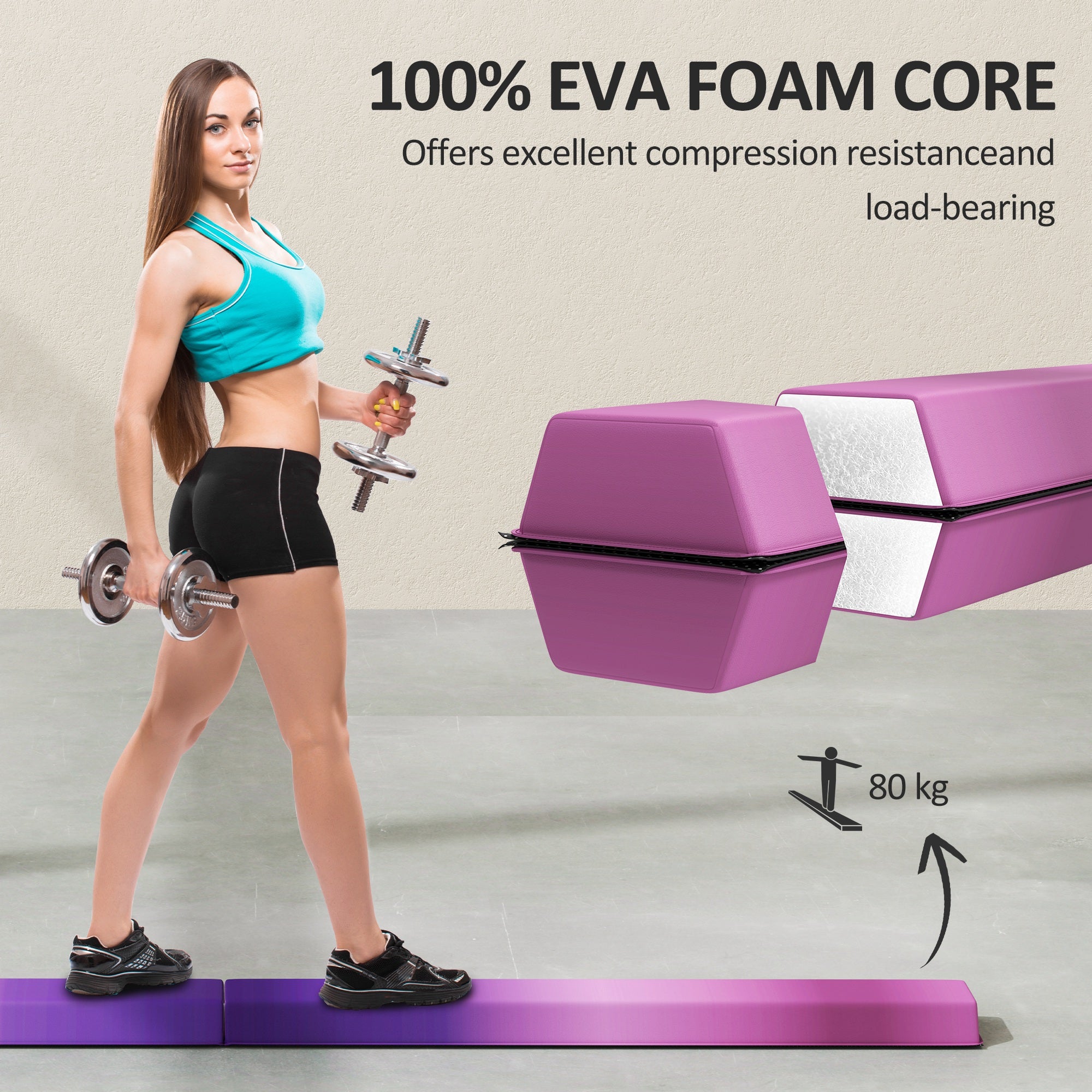 SPORTNOW 7.7ft Folding Gymnastics Beam, Floor Balance Beam for Kids with Anti-Slip Base, Gymnastics Equipment for Home Gym Training Exercise, Purple and Pink