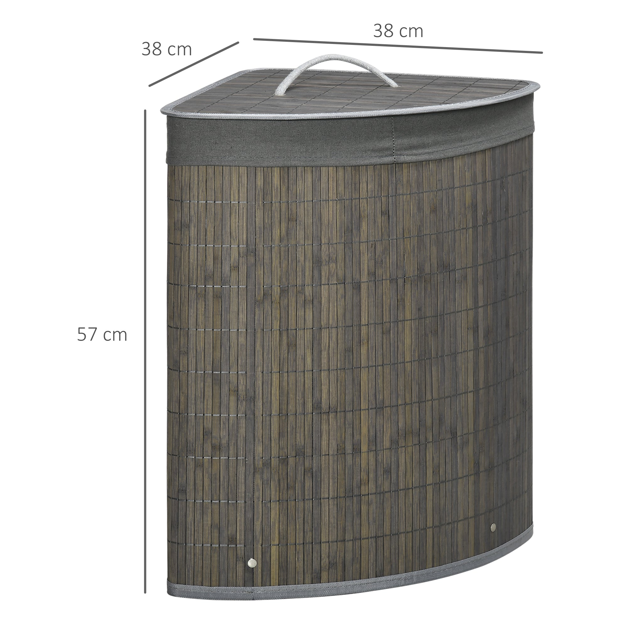 HOMCOM Bamboo Laundry Basket with Lid, 55 Litres Laundry Hamper with Removable Washable Lining, Corner Washing Baskets, 38 x 38 x 57cm, Grey - North Peak Garden Furniture