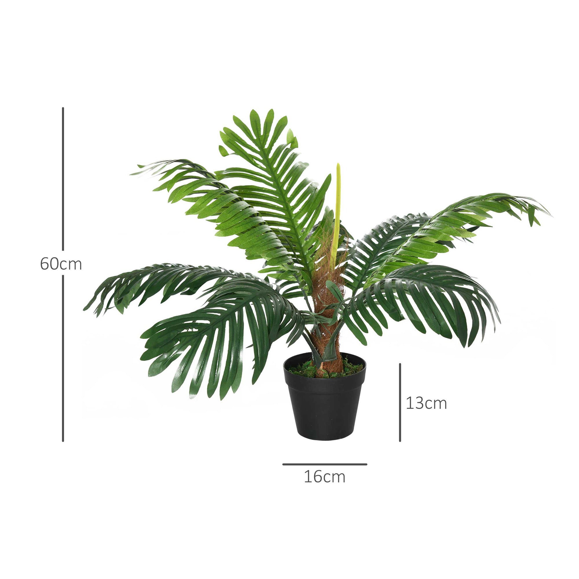 Outsunny 2 Pack 60cm Artificial Palm Tree Decorative Plant with Nursery Pot, Fake Tropical Tree for Indoor Outdoor Décor - North Peak Garden Furniture