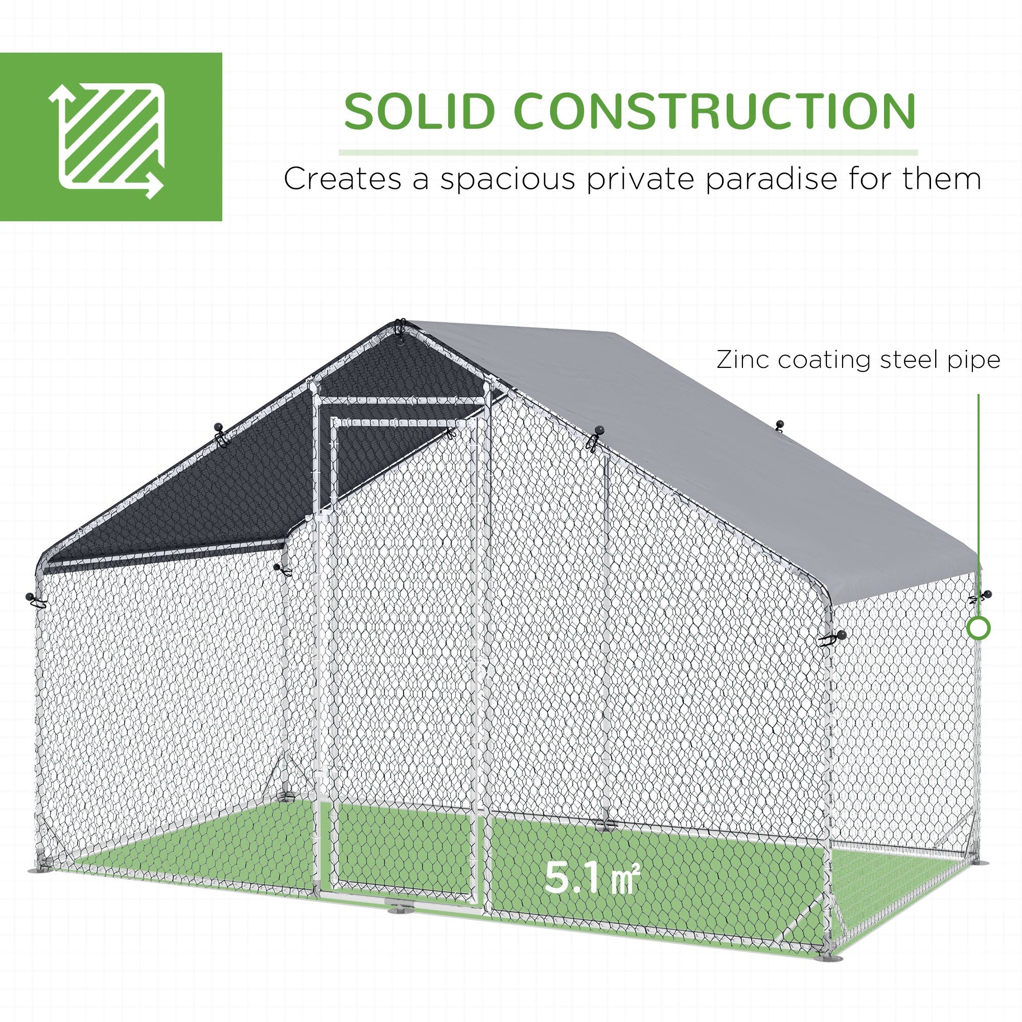 PawHut Galvanised Walk In Chicken Coop Hen House w/ Water-Resist Cover, 3 x 1.7 x 1.9m - North Peak Garden Furniture