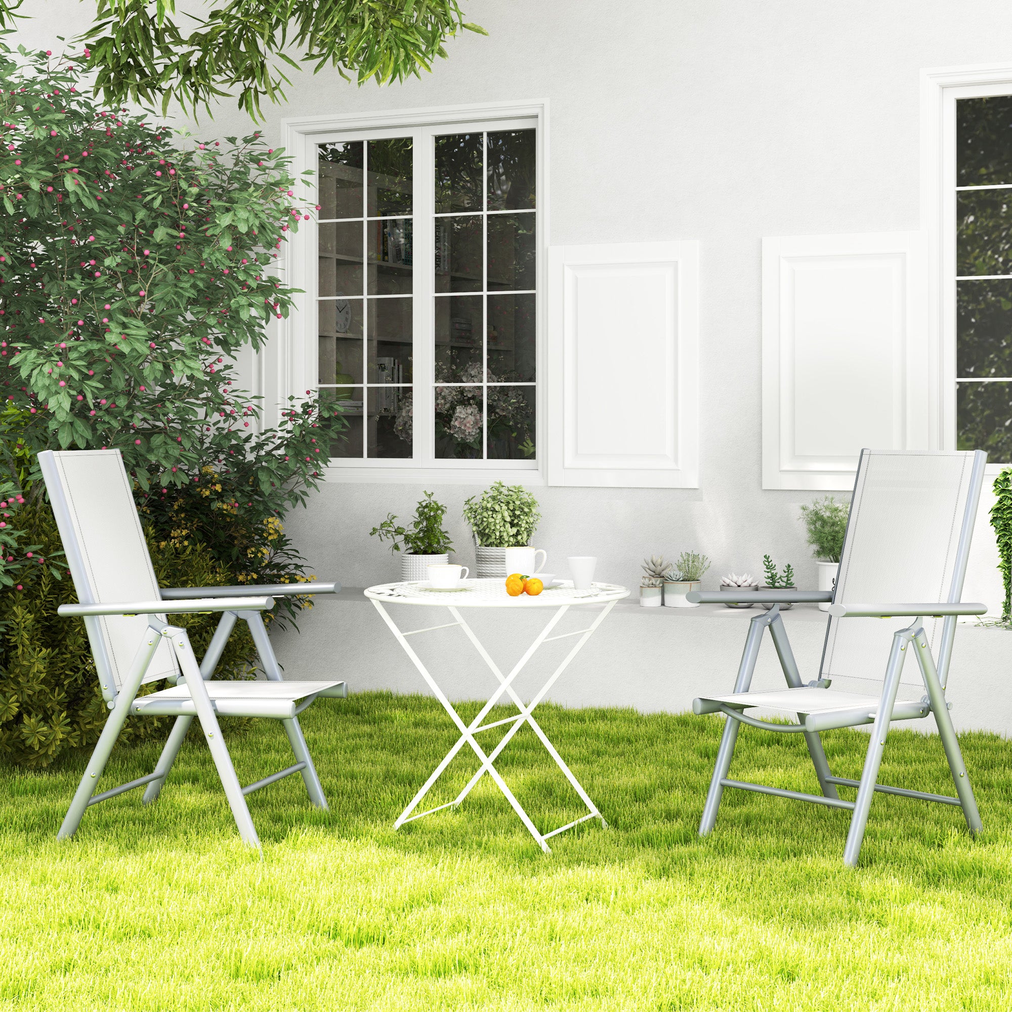Outsunny Set of Two Aluminium Folding Chairs - Light Grey - North Peak Garden Furniture