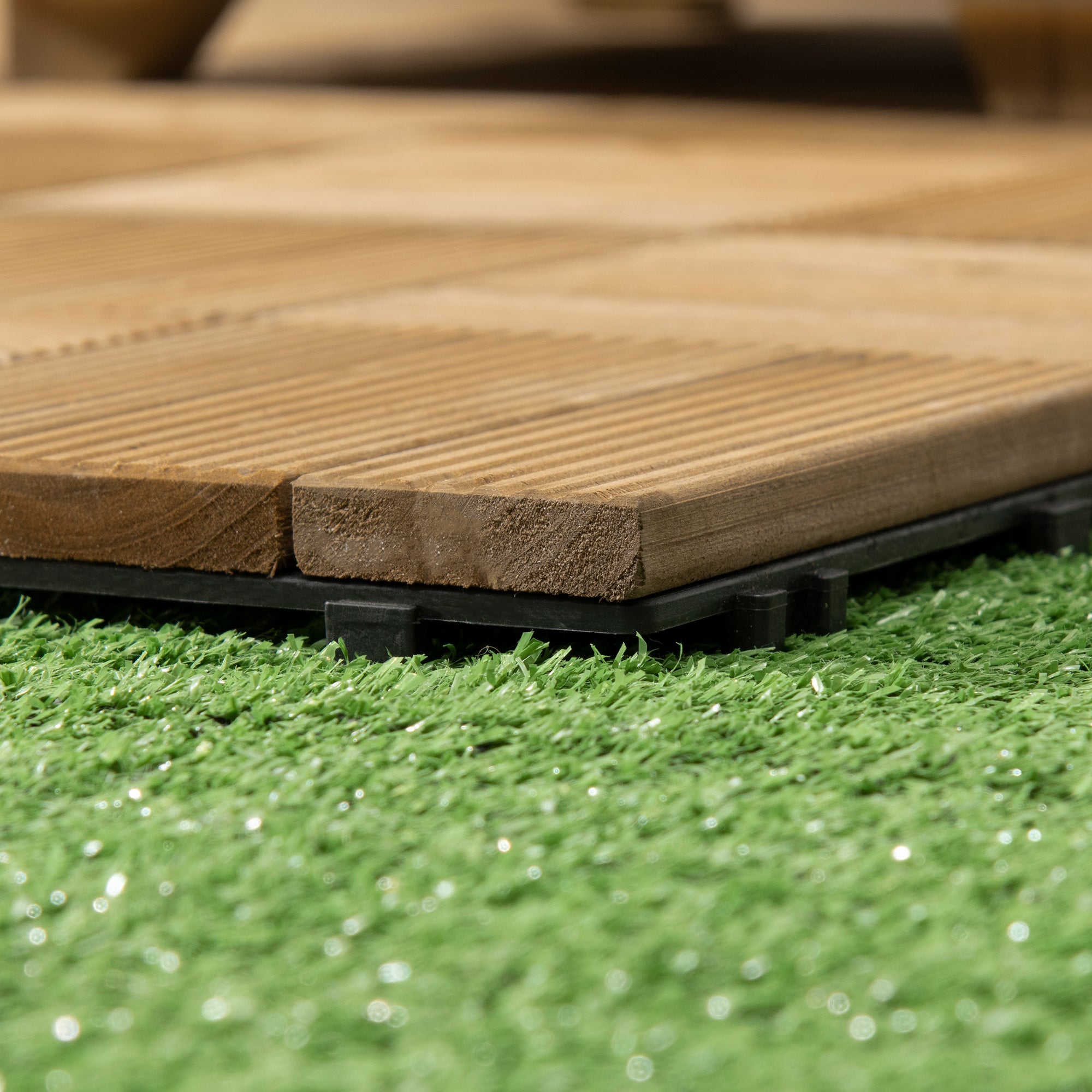 Outsunny 27 Pcs Wooden Interlocking Decking Tiles, Outdoor Flooring Tiles for Patio, Balcony, Terrace, Hot Tub, 30 x 30 cm per Piece, 2.5㎡ per Pack, Brown - North Peak Garden Furniture