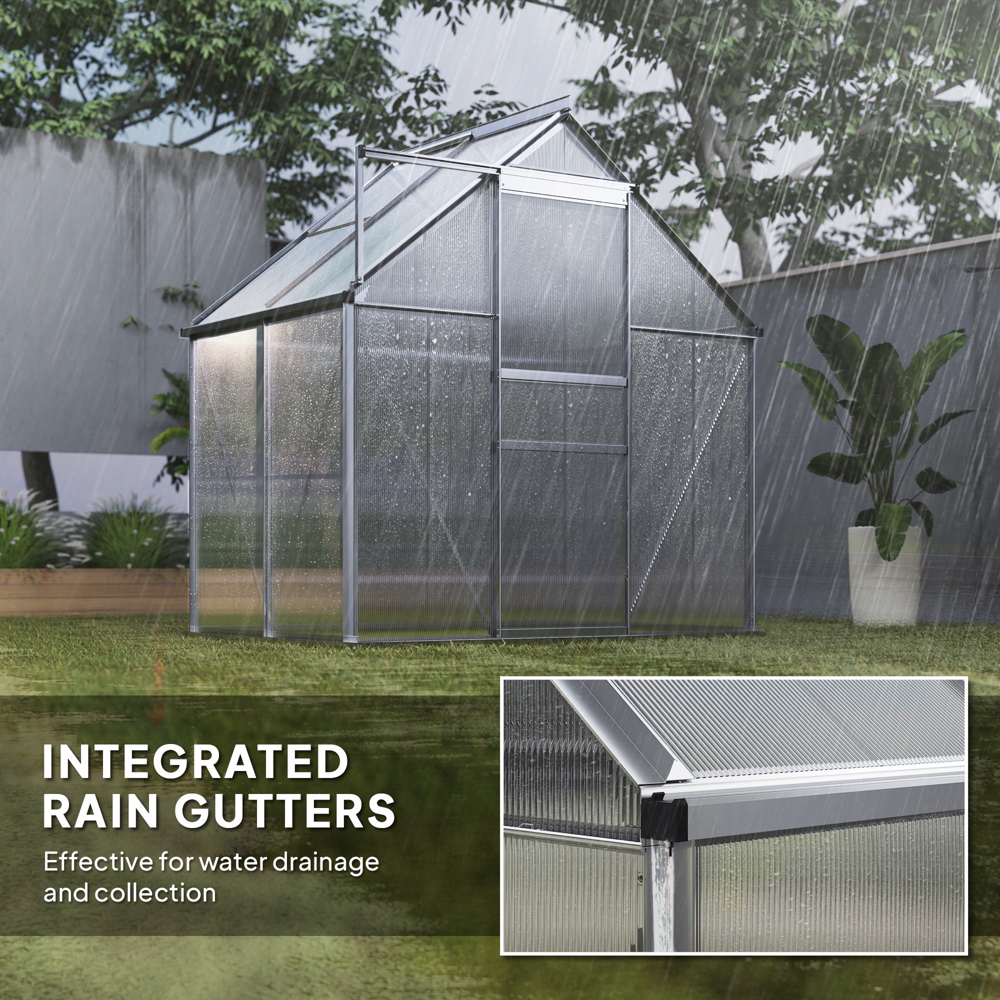 Outsunny 192.5 x 131cm Walk-In Polycarbonate Greenhouse - Silver-Tone - North Peak Garden Furniture