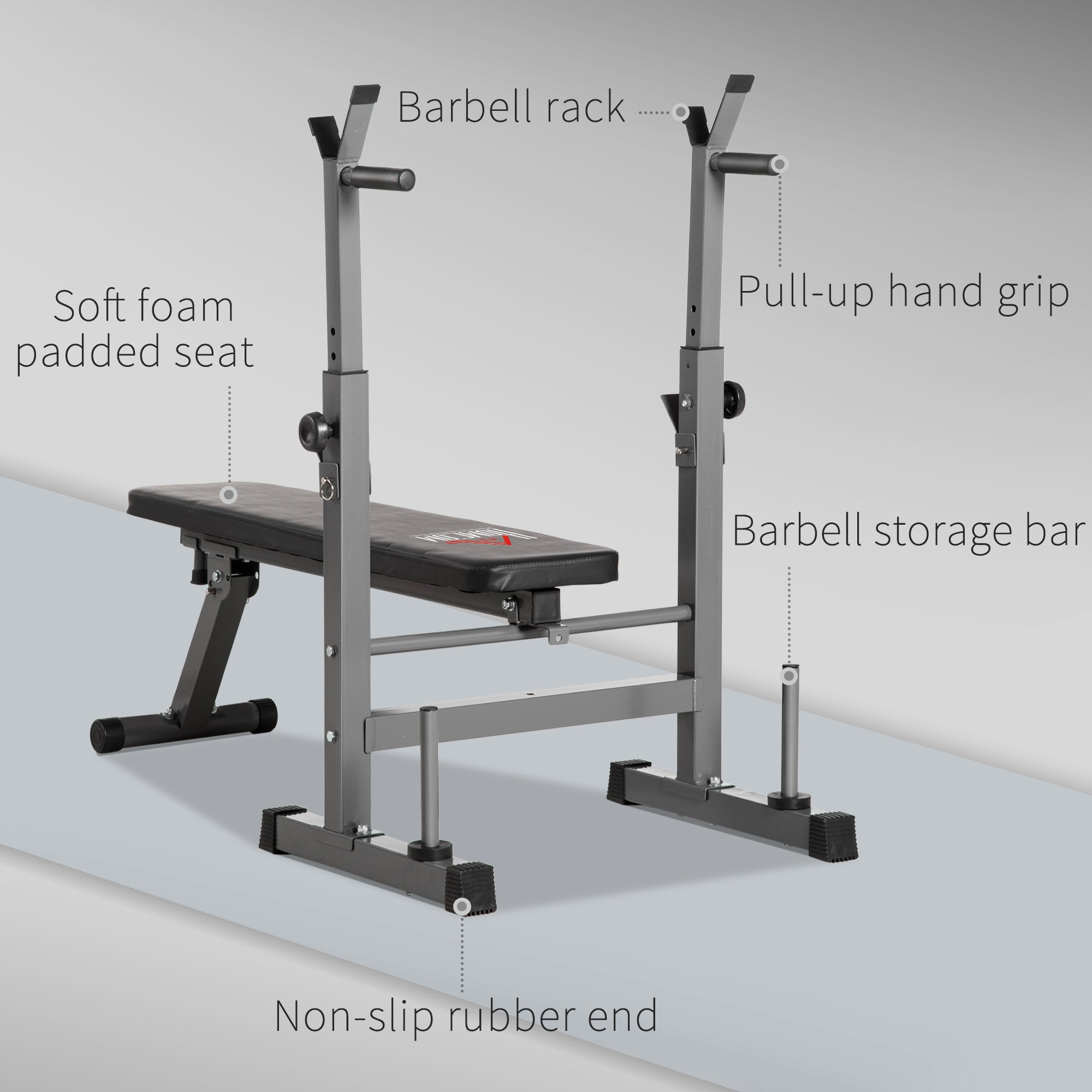 HOMCOM Adjustable Weight Bench, Foldable Bench Press with Barbell Rack and Dip Station for Home Gym, Strength Training Multiuse Workout Bench - North Peak Garden Furniture