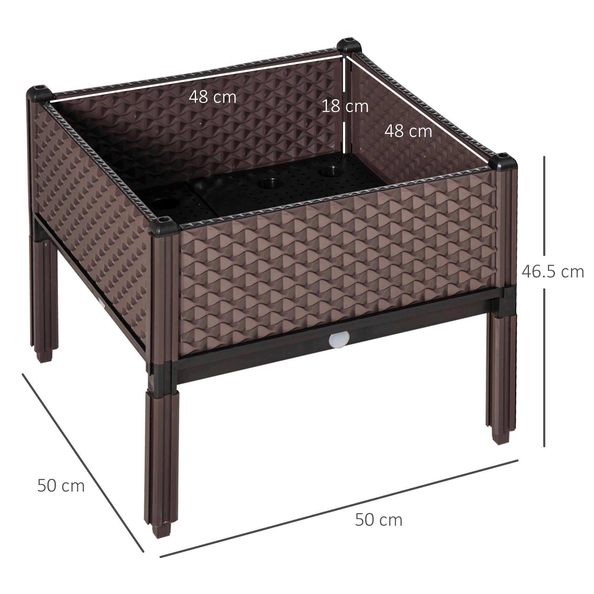 Outsunny 50cm x 50cm x 46.5cm Set of 2 41L Garden Raised Bed, Elevated Planter Box, Flower Vegetables Planting Container with Self-Watering Design and Drainage Holes