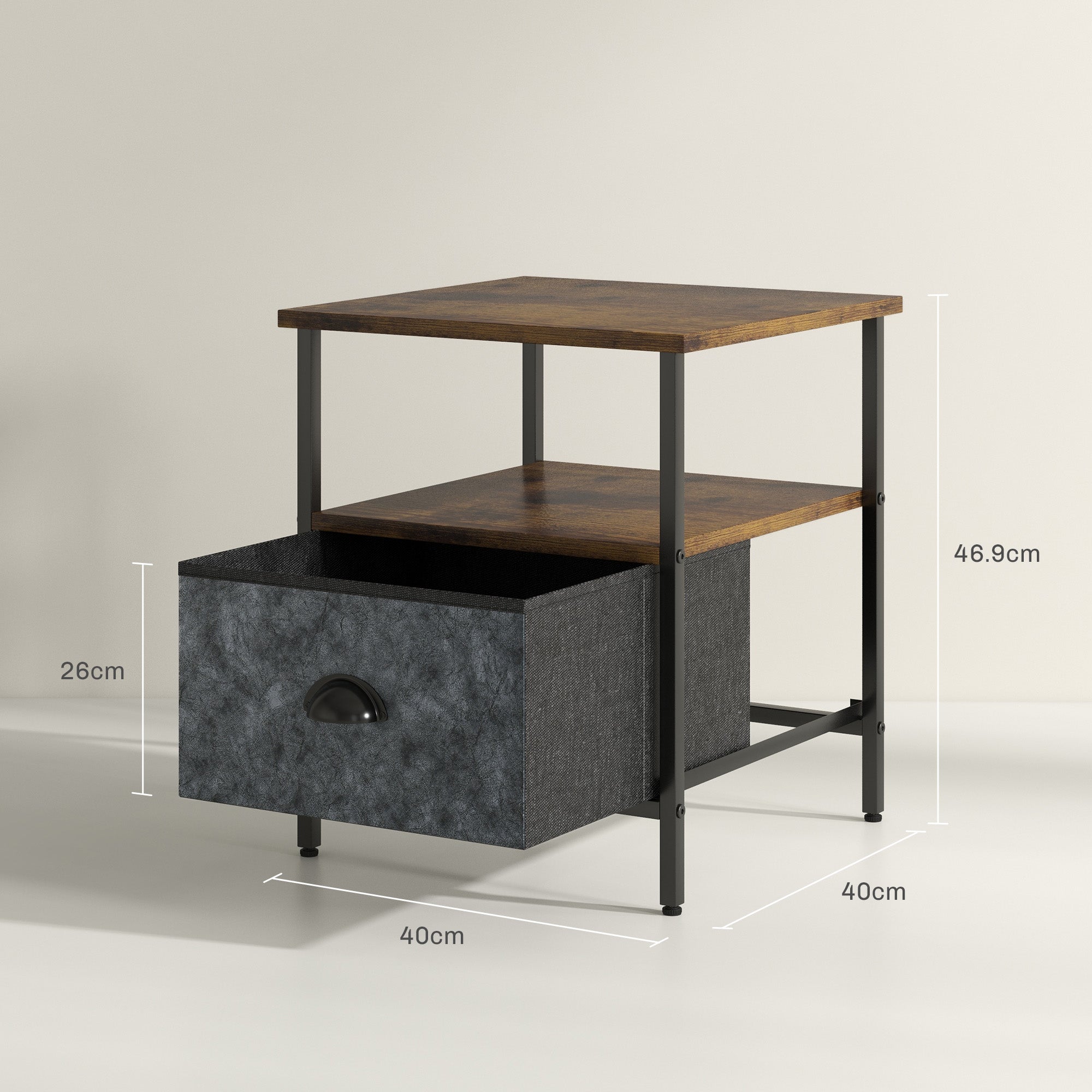 HOMCOM Set of 2 Bedside Table, Nightstand with Non-Woven Fabric Drawer, Side Table, End Table for Living room, Bedroom, Rustic Brown - North Peak Garden Furniture