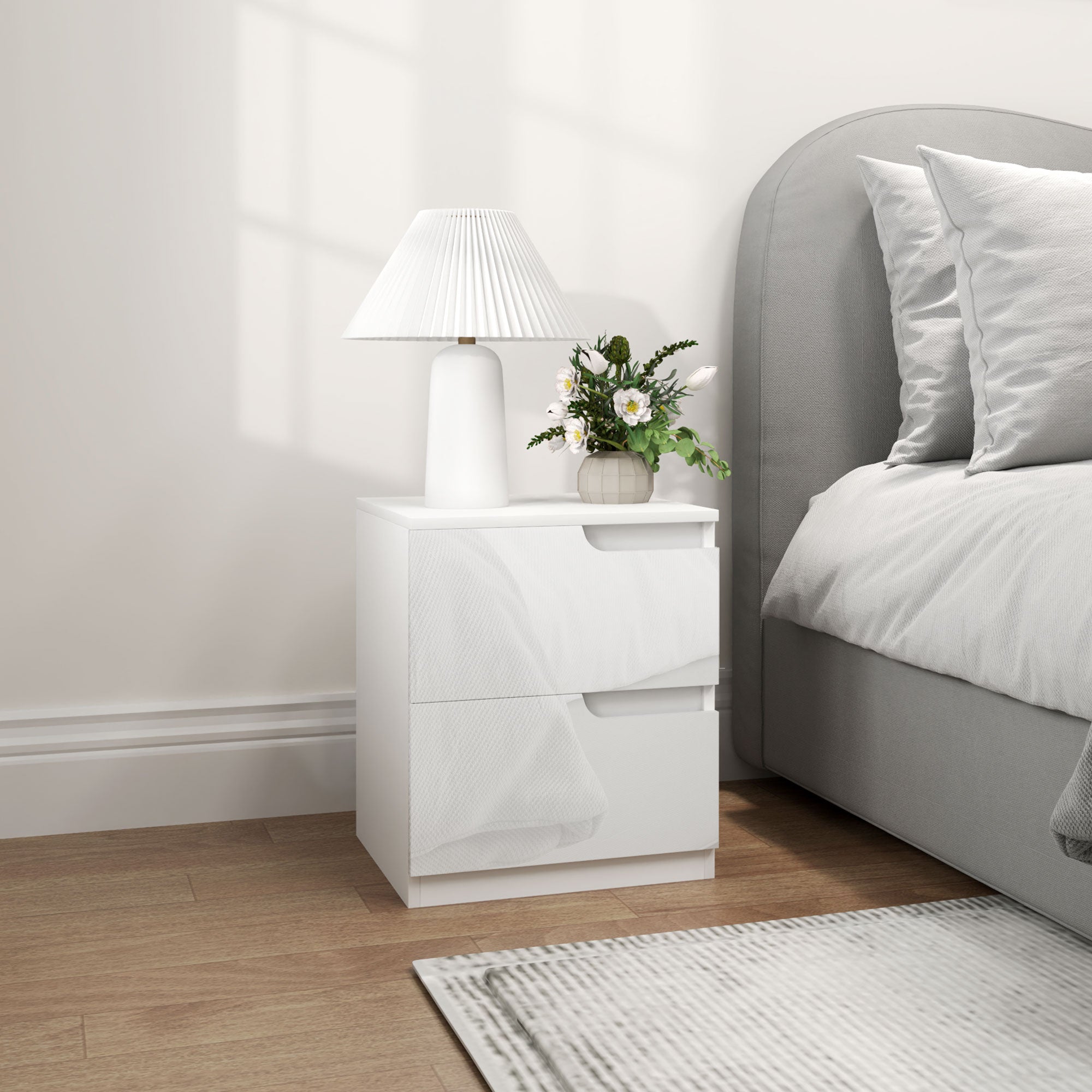 HOMCOM Set of Two High Gloss Bedside Tables - White