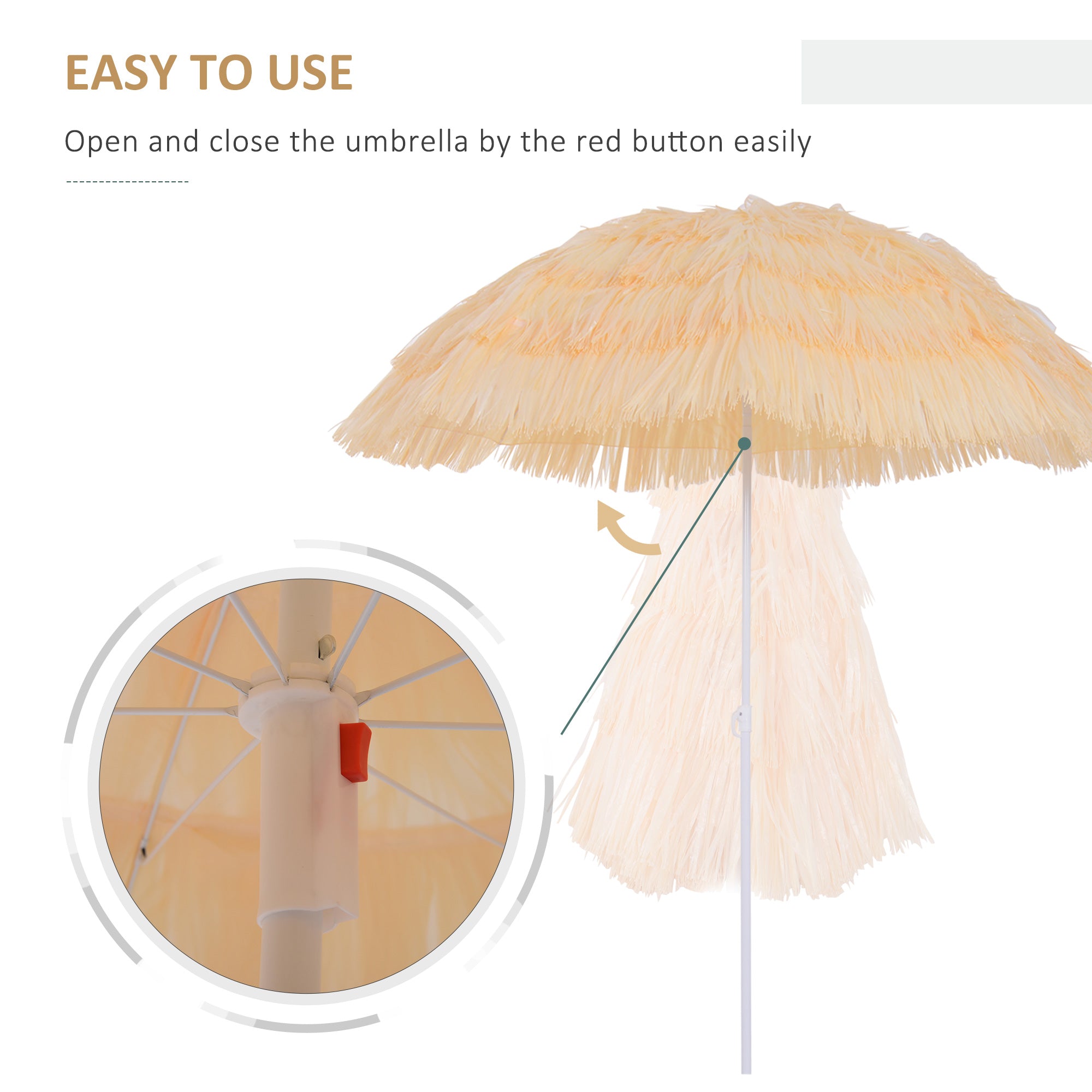 Outsunny 1.6m Patio Garden Hawaii Beach Sun Umbrella Sunshade Hawaiian Folding Tilting Crank Parasol (Wheat) - North Peak Garden Furniture