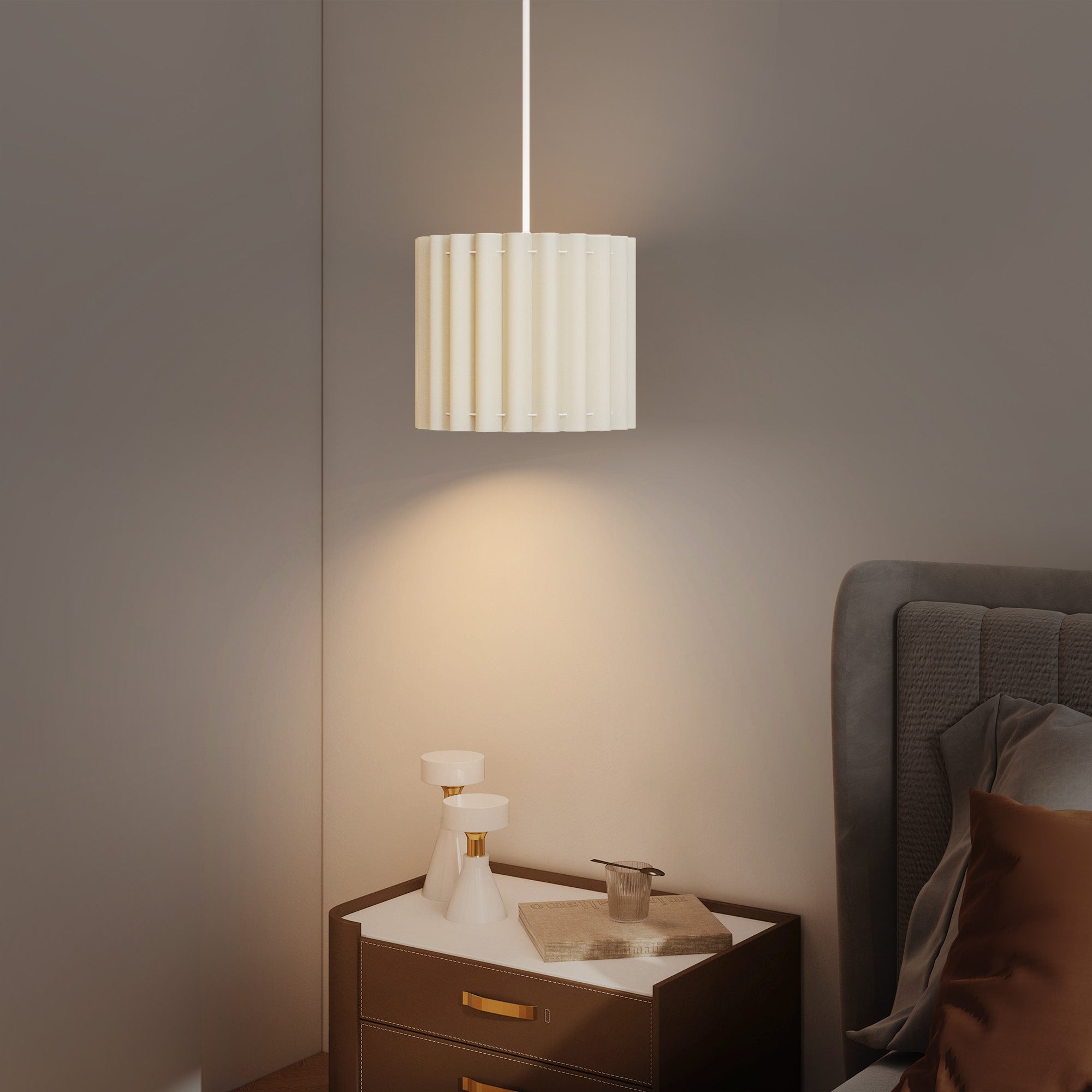 HOMCOM Linen Pendant Light, Modern Wave Ceiling Light Shade, E27 Lampshade for Living Room, Bedroom, Kitchen, Hallway, White - North Peak Garden Furniture