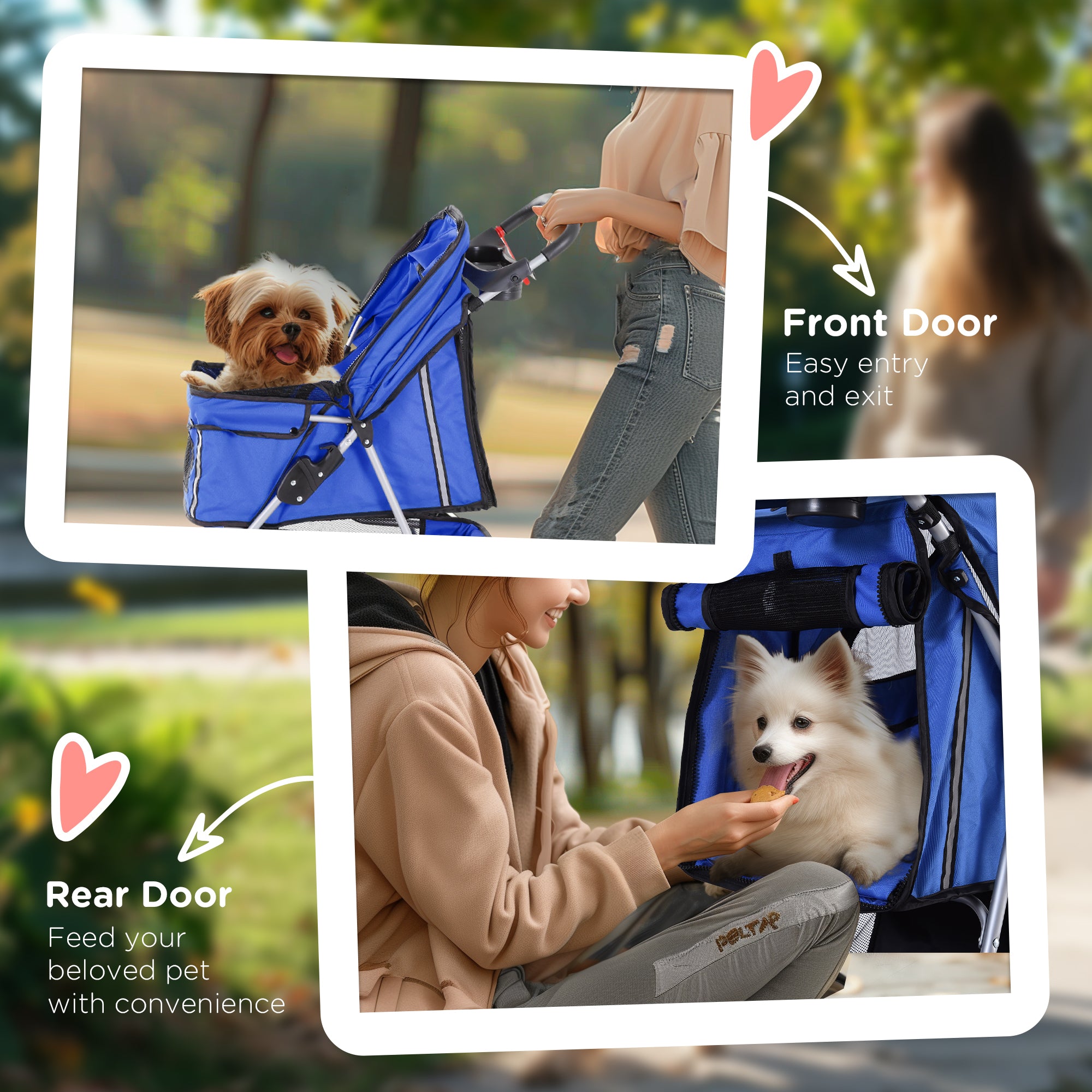 PawHut Pet Stroller for Dogs, Three-Wheel Dog Pushchair, Travel Pram with Storage Basket, Blue