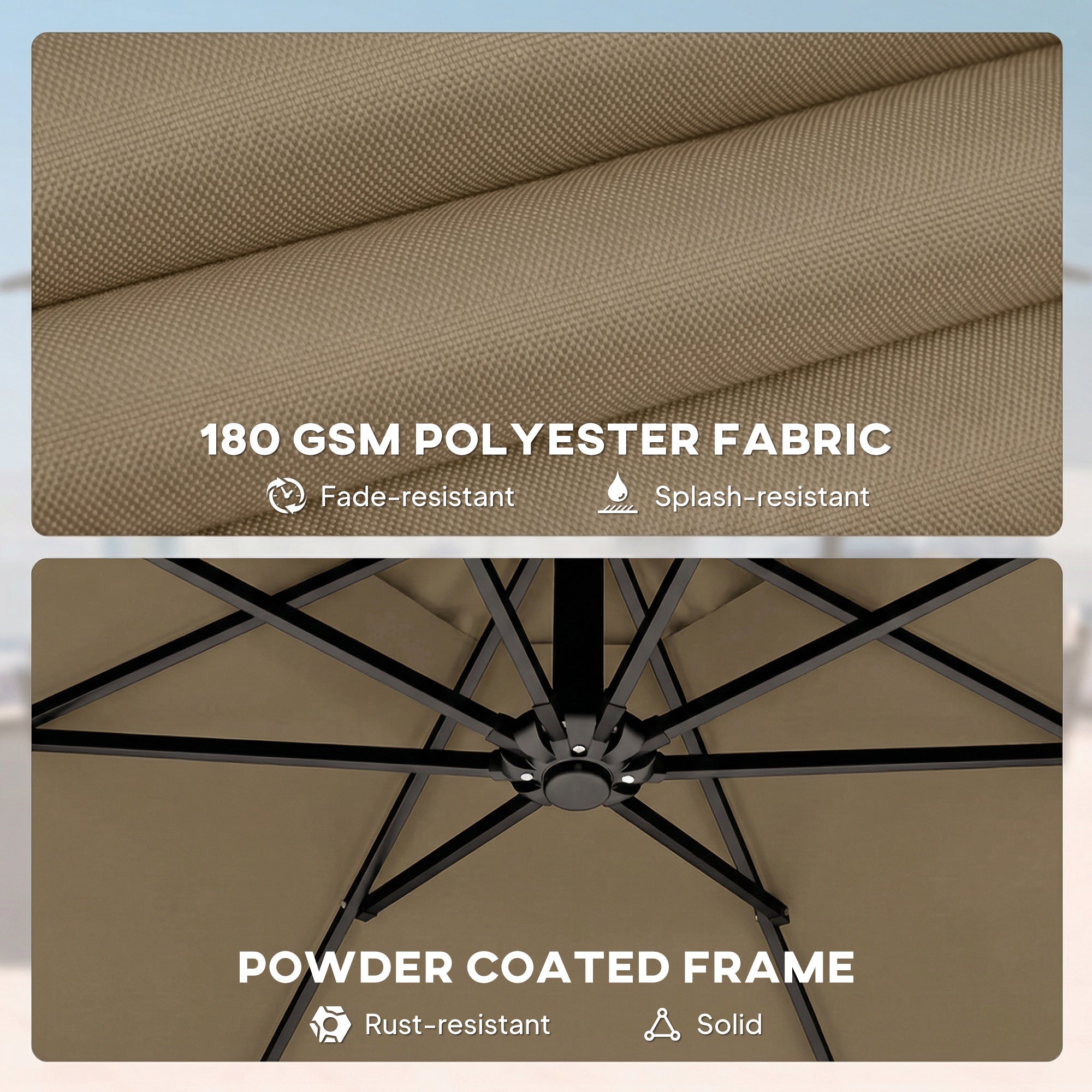 Outsunny 3 m Garden Cantilever Parasol with Cover, Round Overhanging Umbrella with 360° Rotation, Tilt, Khaki