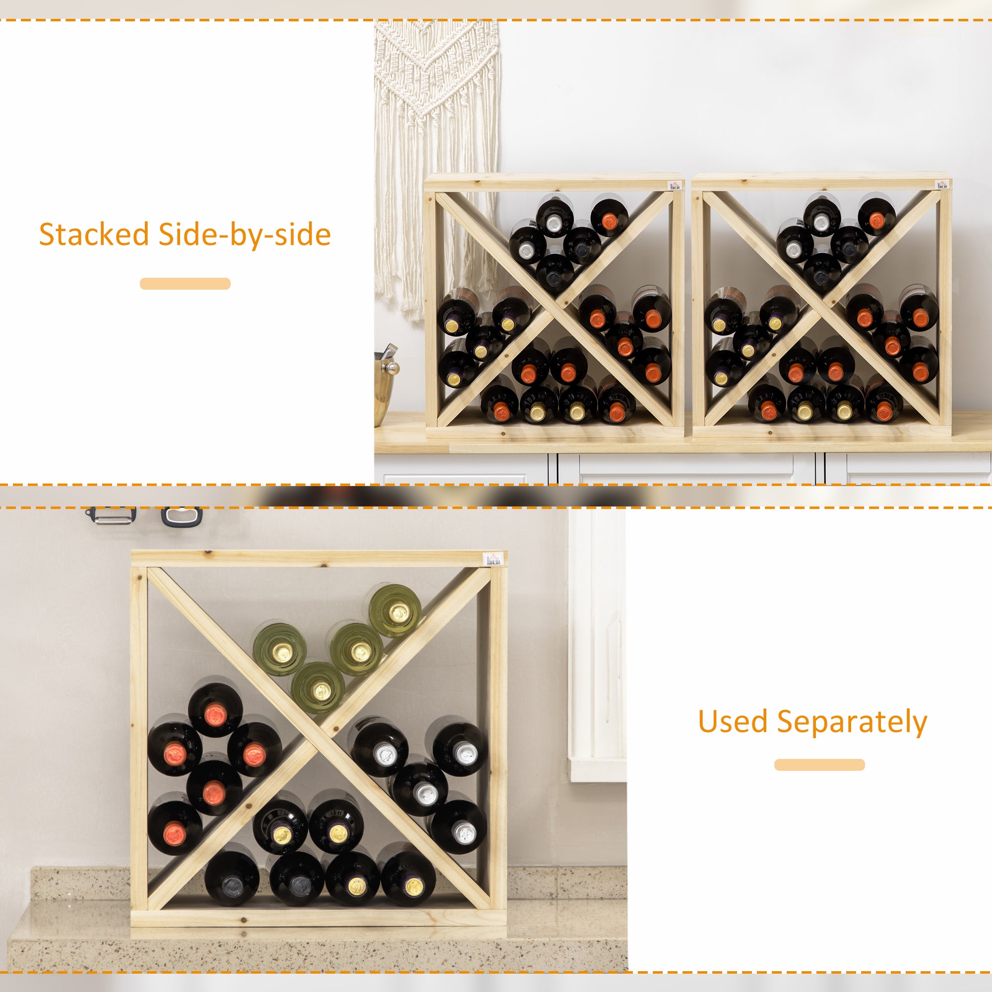 HOMCOM 24 Bottles Wine Rack, Solid Wood Wine Holder Stand, Natural Wood Finish