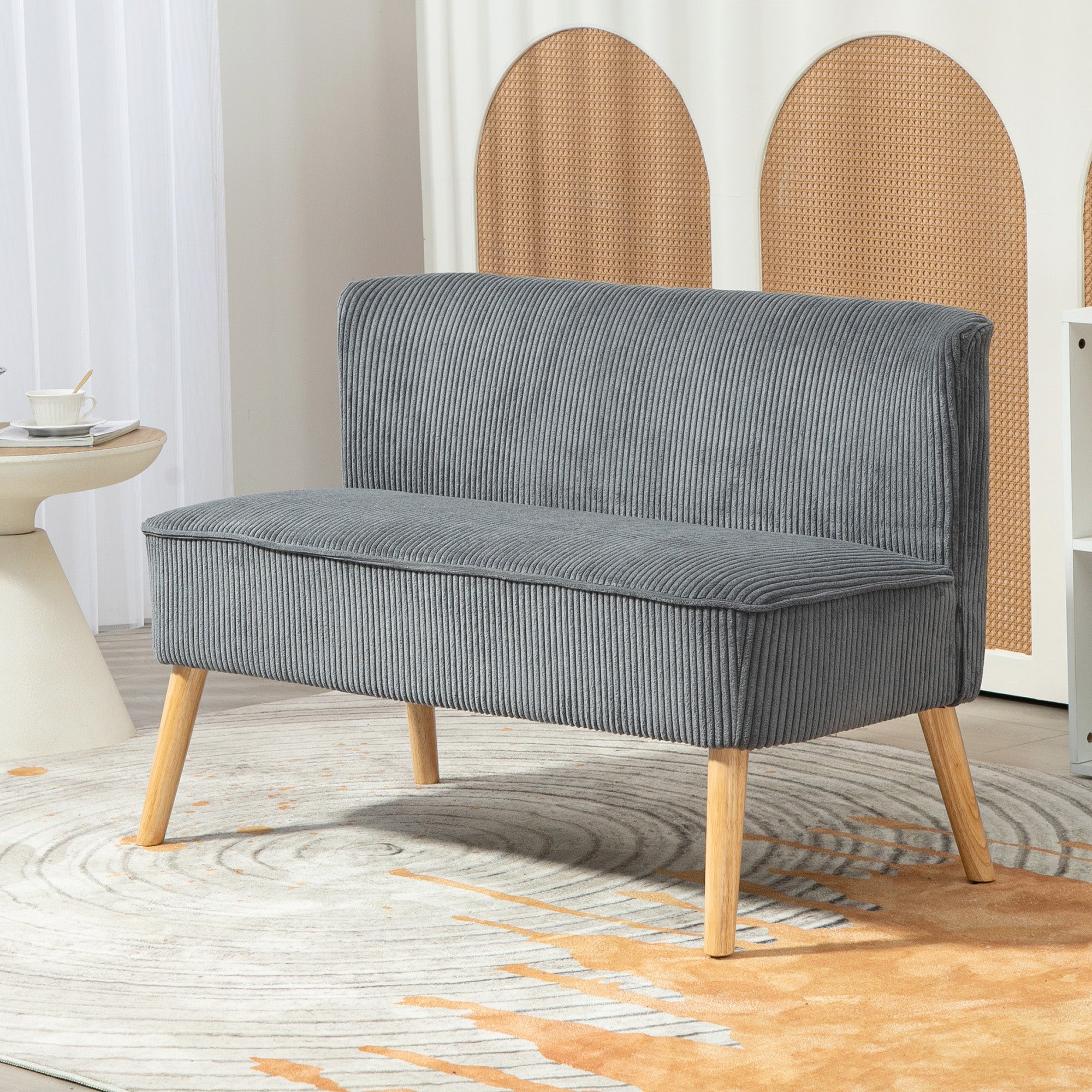 HOMCOM Modern Corduroy Double Seat Sofa w/ Wood Frame Foam Padding High Back Soft Comfortable Compact Couch Grey