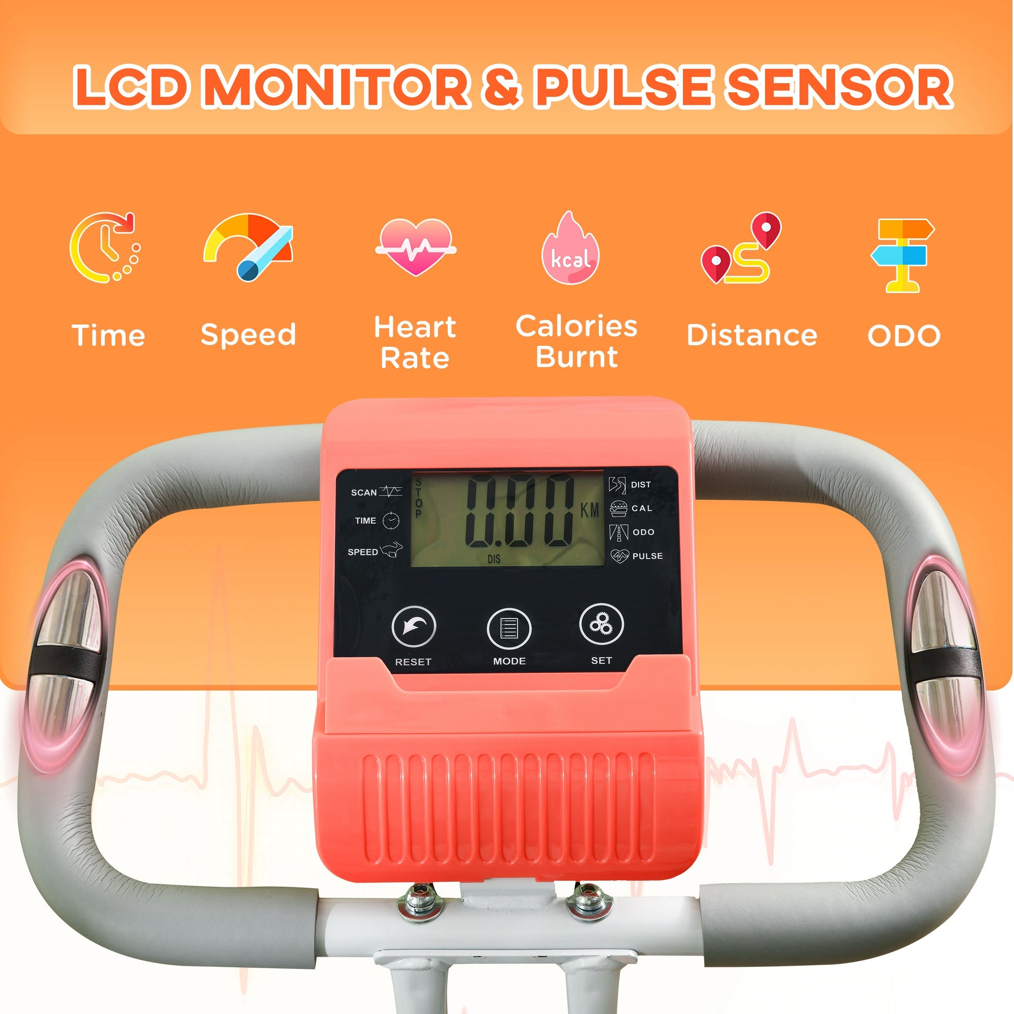 HOMCOM 2-in-1 Folding Exercise Bike with 8-Level Magnetic Resistance, Arm Resistance Band, Pulse Sensor, Orange - North Peak Garden Furniture