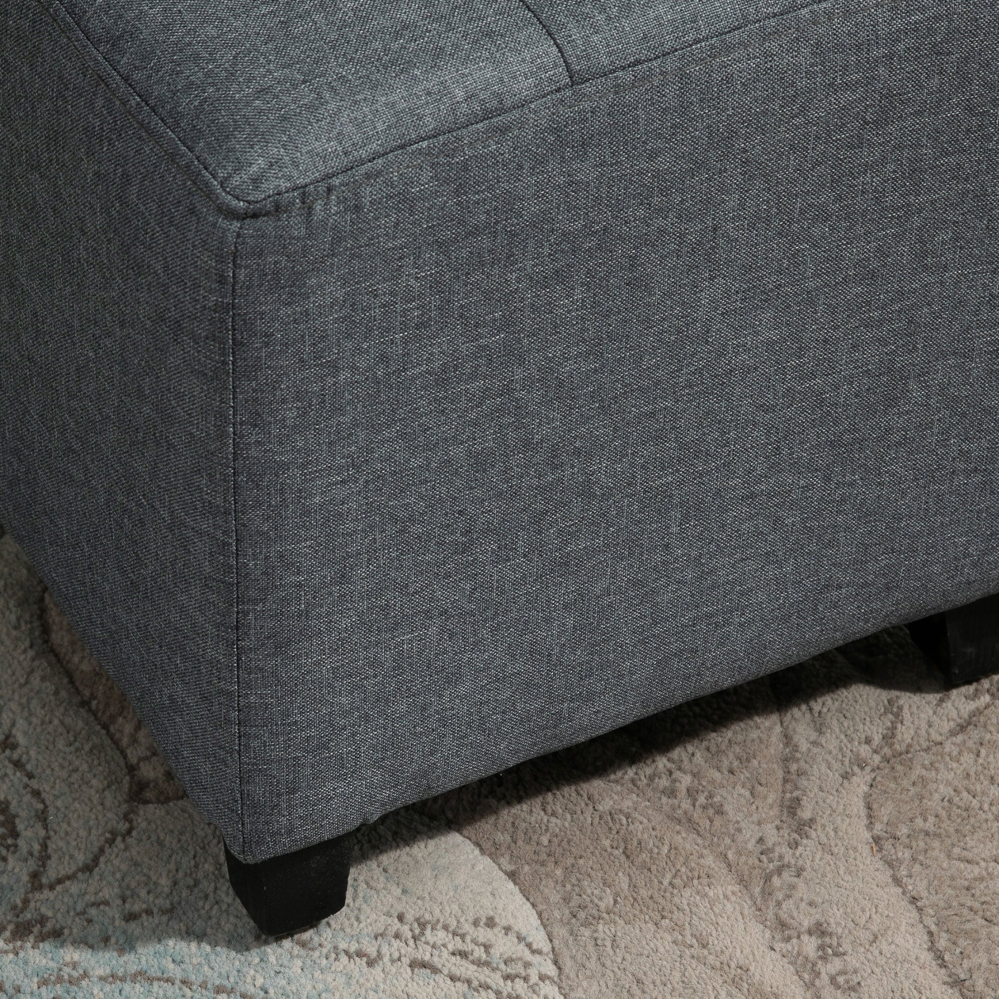 HOMCOM Linen-Look Square Ottoman Footstool w/ Button Tufts Wood Frame Padding Fabric Upholstered Stylish Home Furniture Footrest Side Table Grey - North Peak Garden Furniture