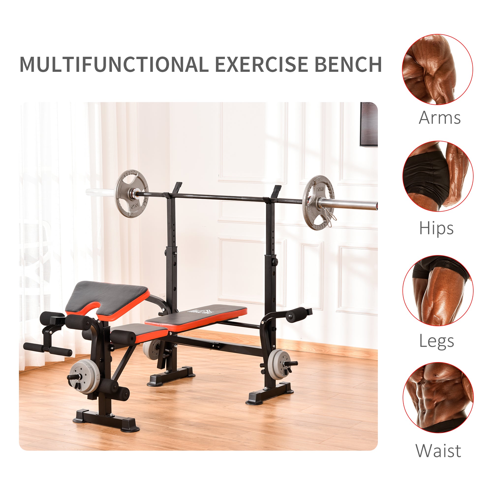 HOMCOM Adjustable Weight Bench with Leg Developer Barbell Rack for Weight Lifting and Strength Training Multifunctional Workout Station for Home Gym Fitness - North Peak Garden Furniture