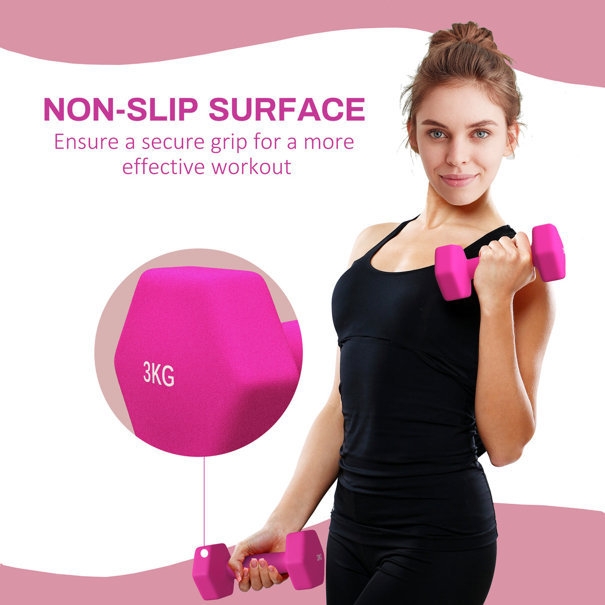 SPORTNOW 2 x 3kg Hexagonal Dumbbells Weights Set with Non-Slip Grip for Home Gym Workout, Pink
