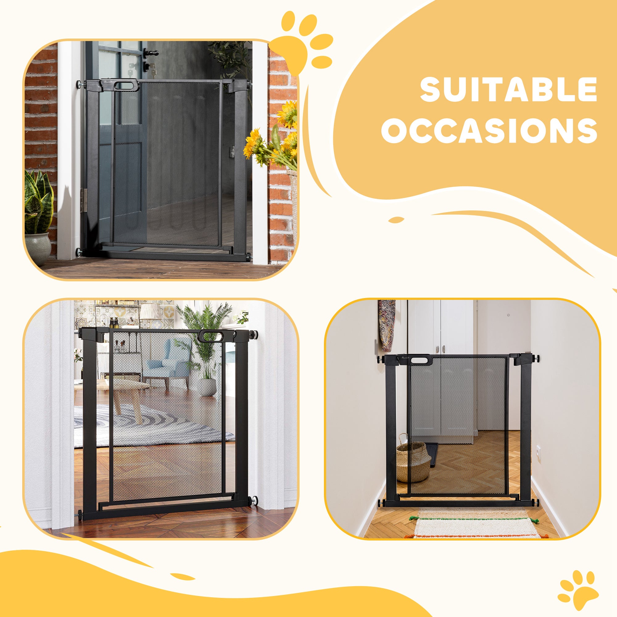 PawHut Dog Safety Gate, for Hallways, Staircases, Doors w/ Automatic Closing Door - Black - North Peak Garden Furniture