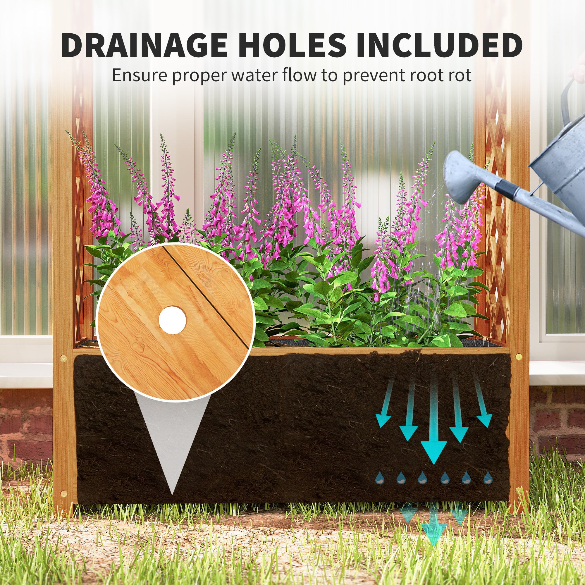 Outsunny Wooden Raised Garden Bed with Trellis, Liner, Drainage Holes, for Vine Climbing Plants, Flowers, 83 x 36 x 145 cm - North Peak Garden Furniture