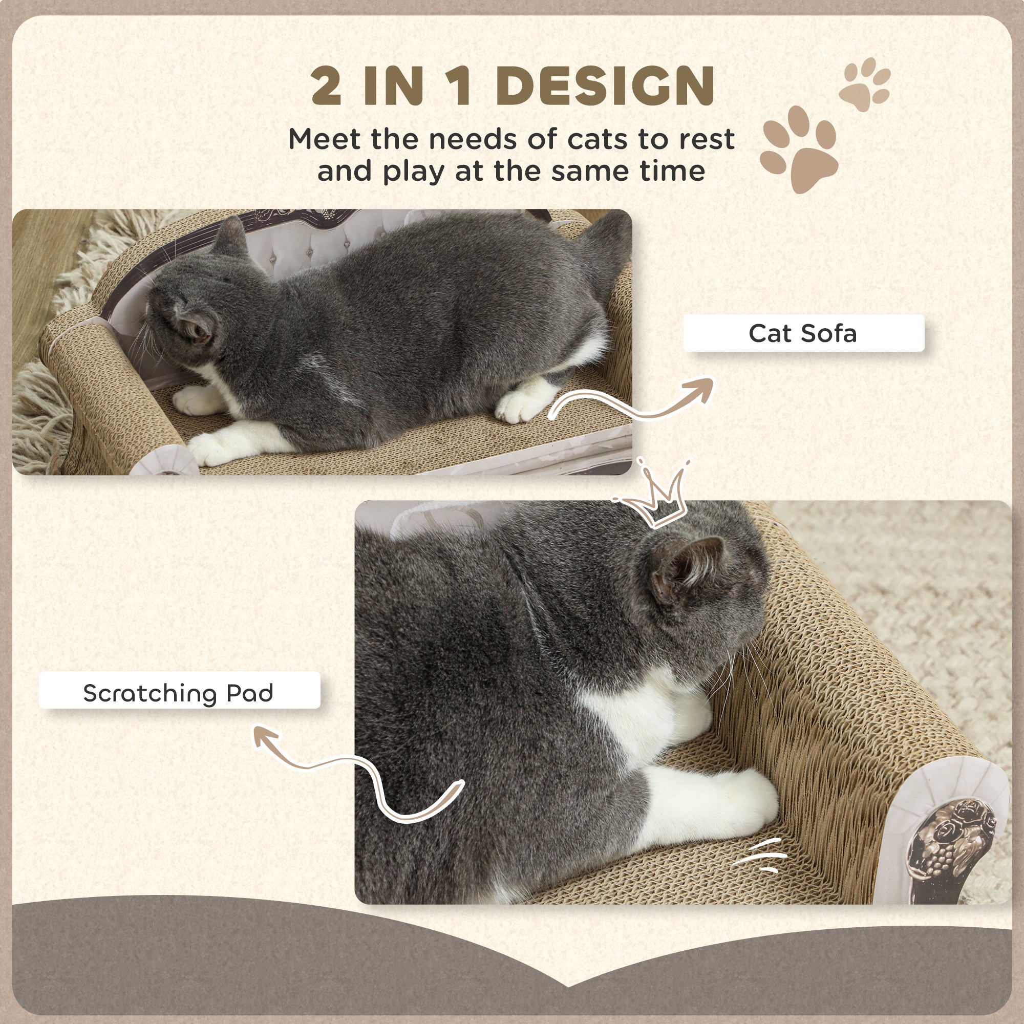 PawHut 2 in 1 Cat Scratcher with Organic Catnip for Indoor Cats, 29.5 x 56 x 26cm, Brown - North Peak Garden Furniture