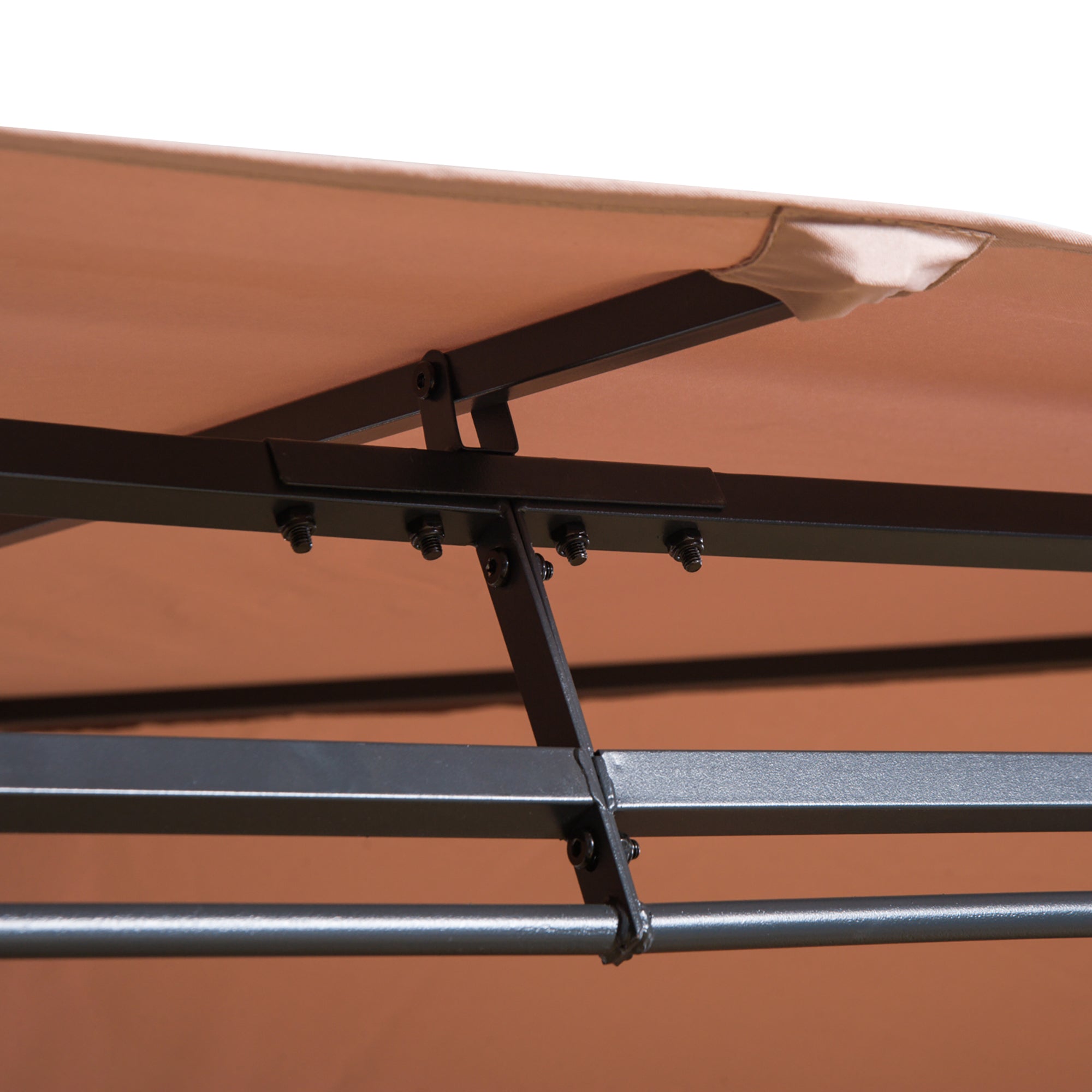 Outsunny 4m x 3(m)Garden Gazebo, Double Roof Outdoor Gazebo Canopy Shelter with Curtains, Solid Steel Frame for Lawn and Deck, Brown - North Peak Garden Furniture