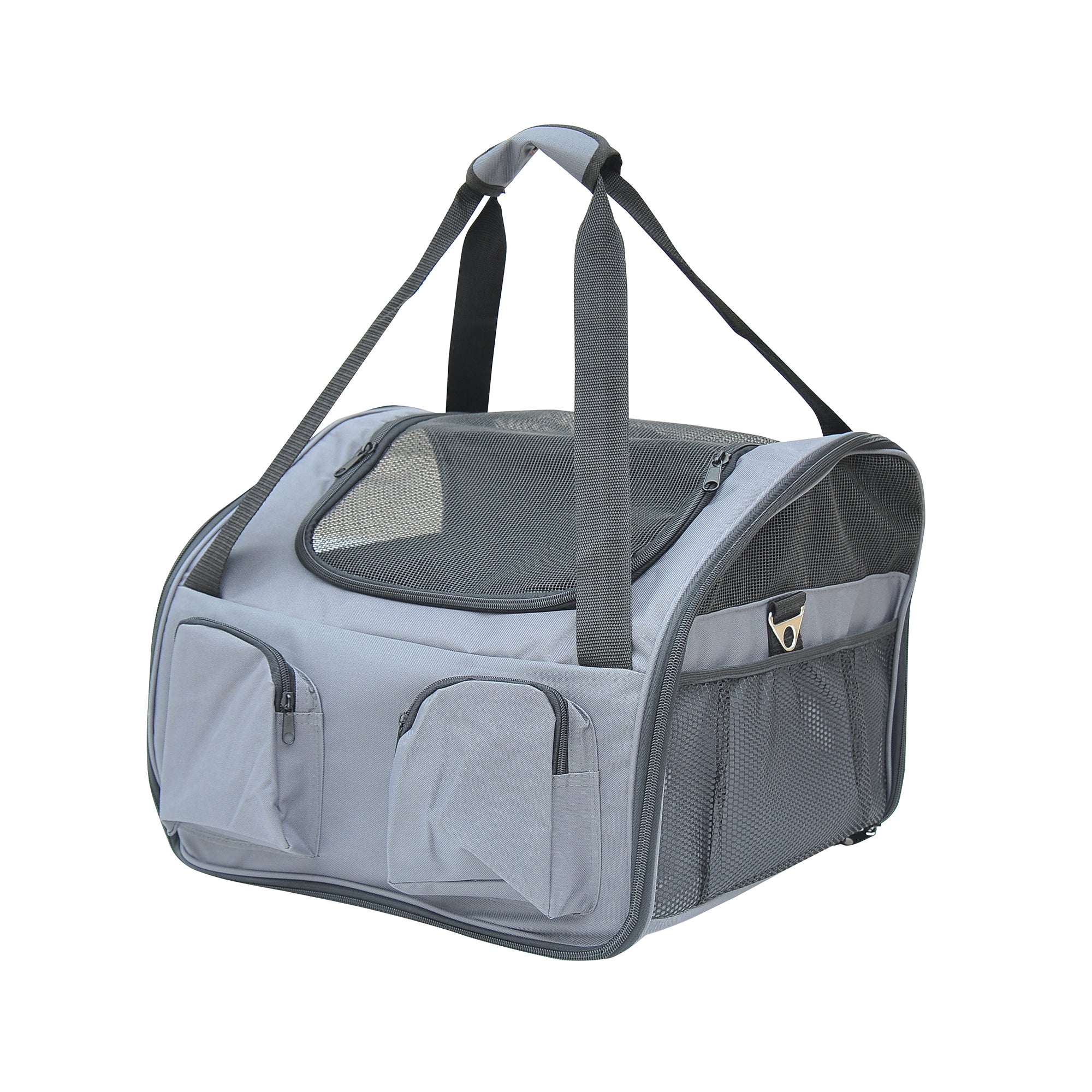 PawHut Pet Carrier Folding Bag Car Seat Cat Dog Puppy Kennel Portable Travel Cage Tote Case Mesh Holder House Grey - North Peak Garden Furniture