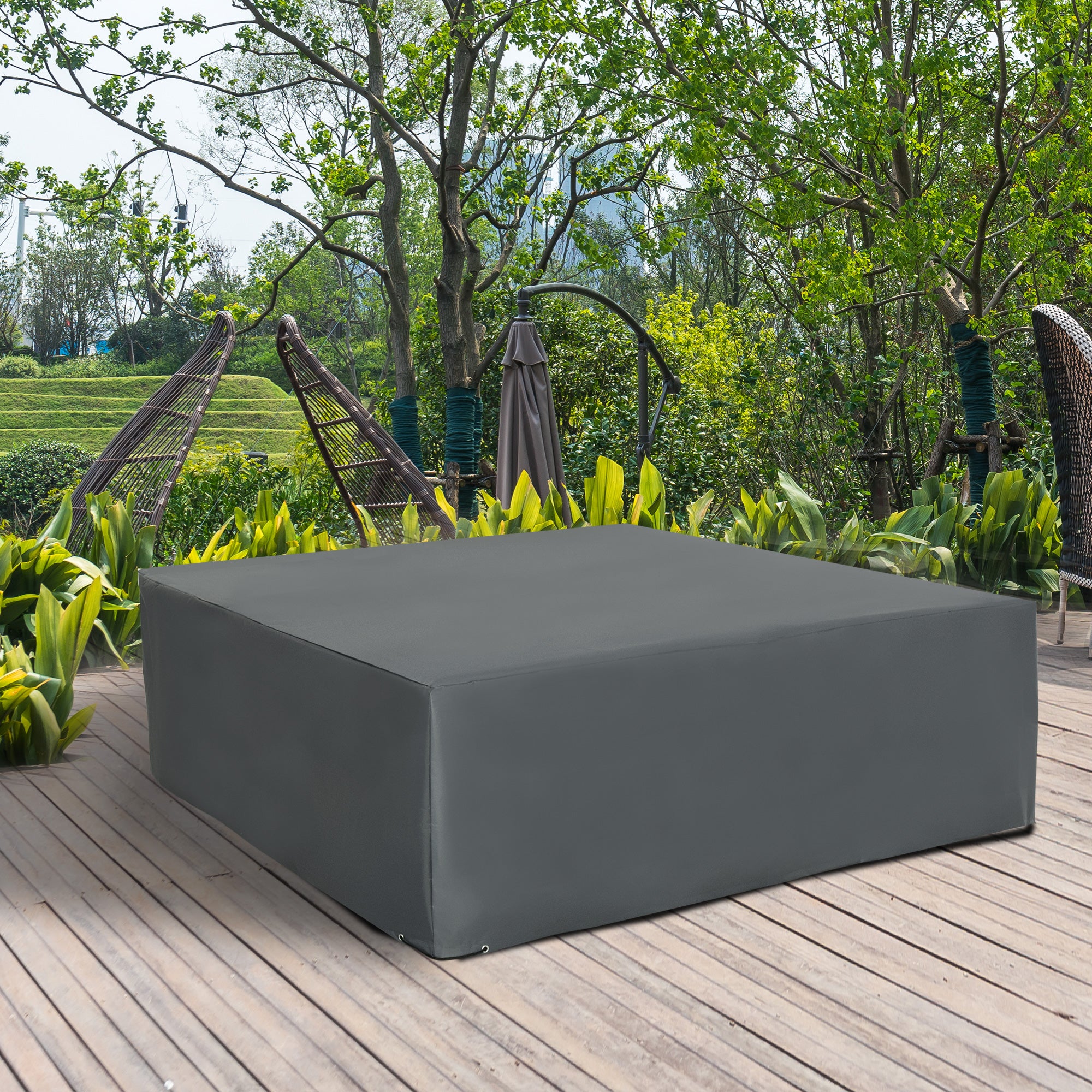 Outsunny 205x192cm Outdoor Garden Rattan Furniture Protective Cover Water UV Resistant Grey - North Peak Garden Furniture