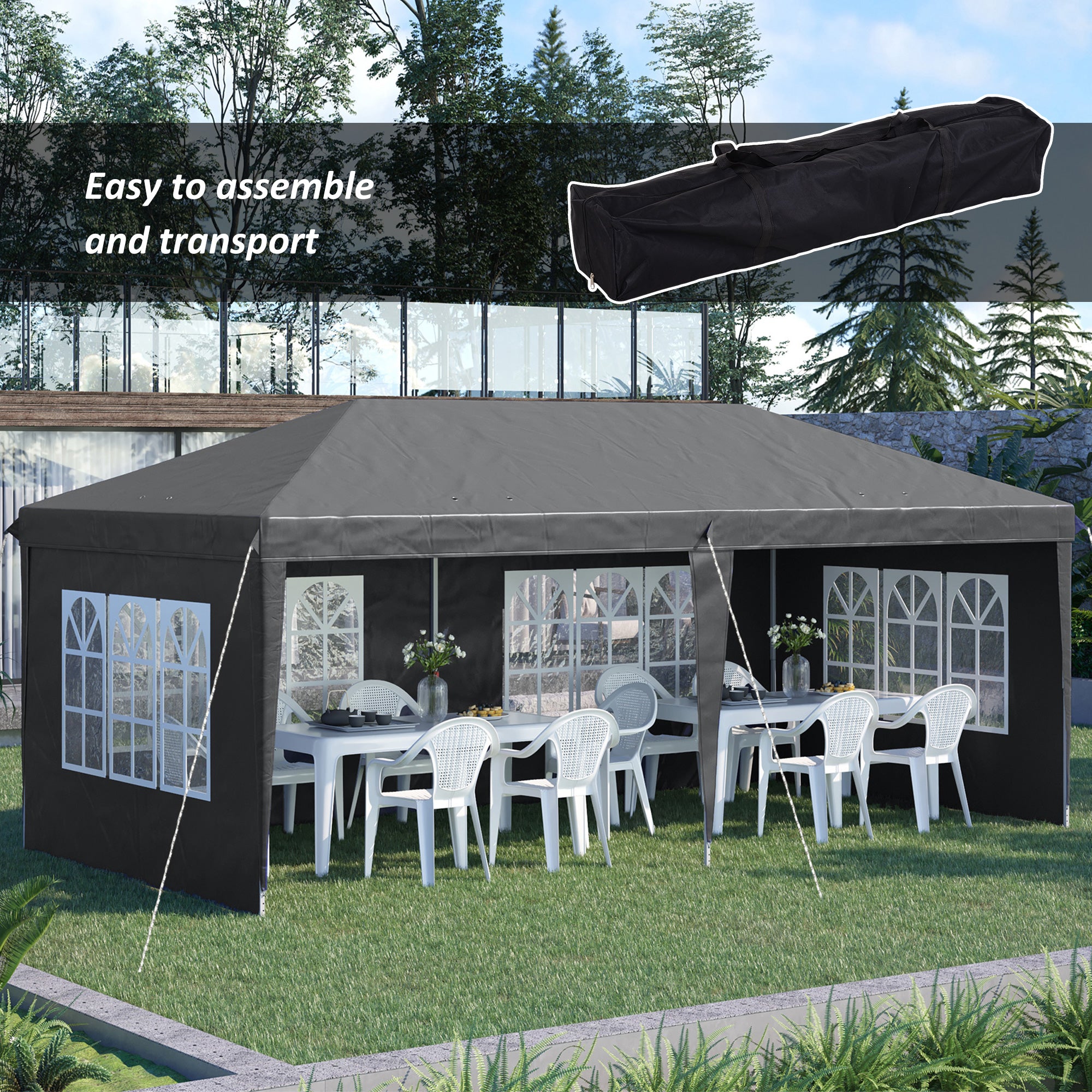 Outsunny 3 x 6m Pop-Up Gazebo, with Removable Walls - Grey - North Peak Garden Furniture