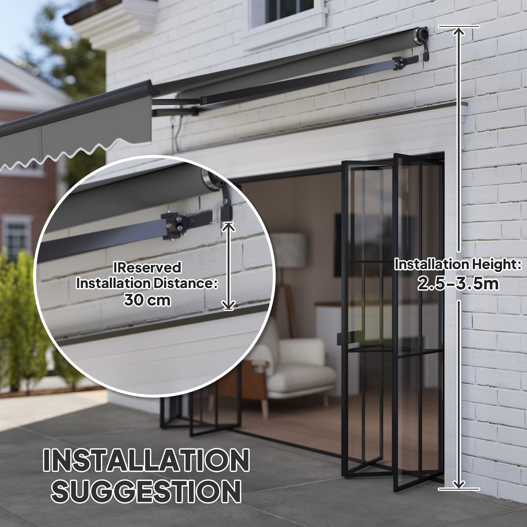 Outsunny 2.5 x 2m Electric Awning with Remote Controller, Aluminium Frame DIY Retractable Awning, UV30+ Sun Shade Canopy for Garden Patio Deck Door Window, Dark Grey - North Peak Garden Furniture